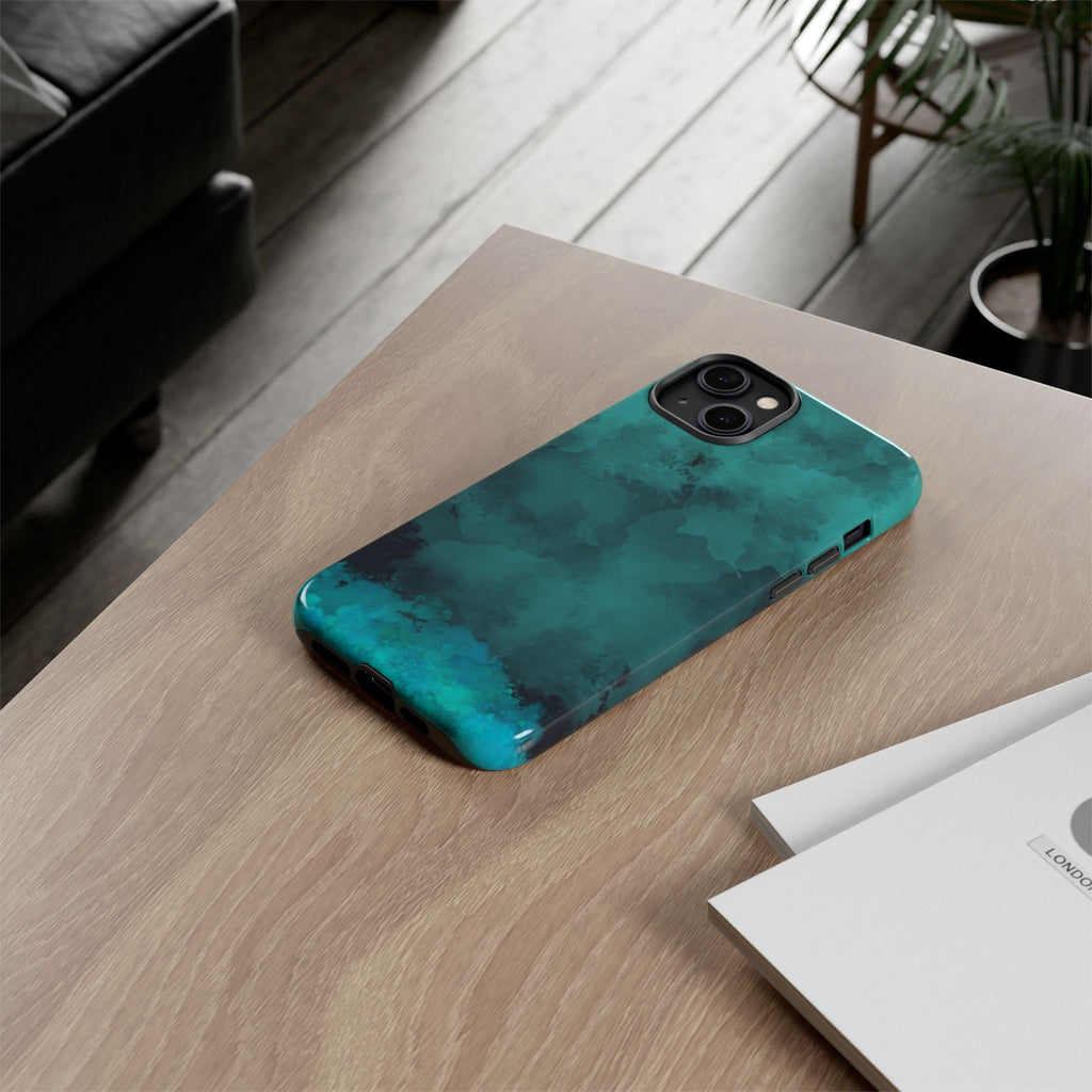 Turquoise Cloud Tough Phone Case — Protective Teal Marble Design