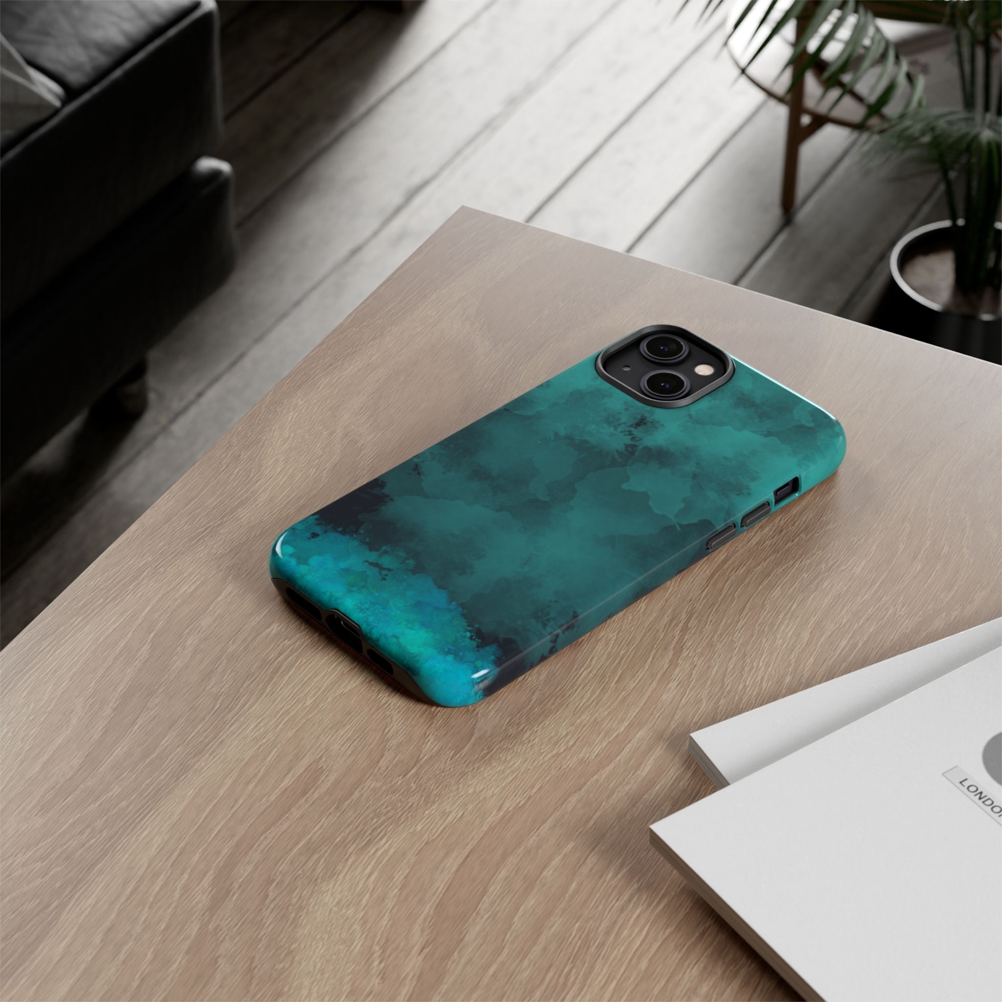 Turquoise Cloud Tough Phone Case — Protective Teal Marble Design