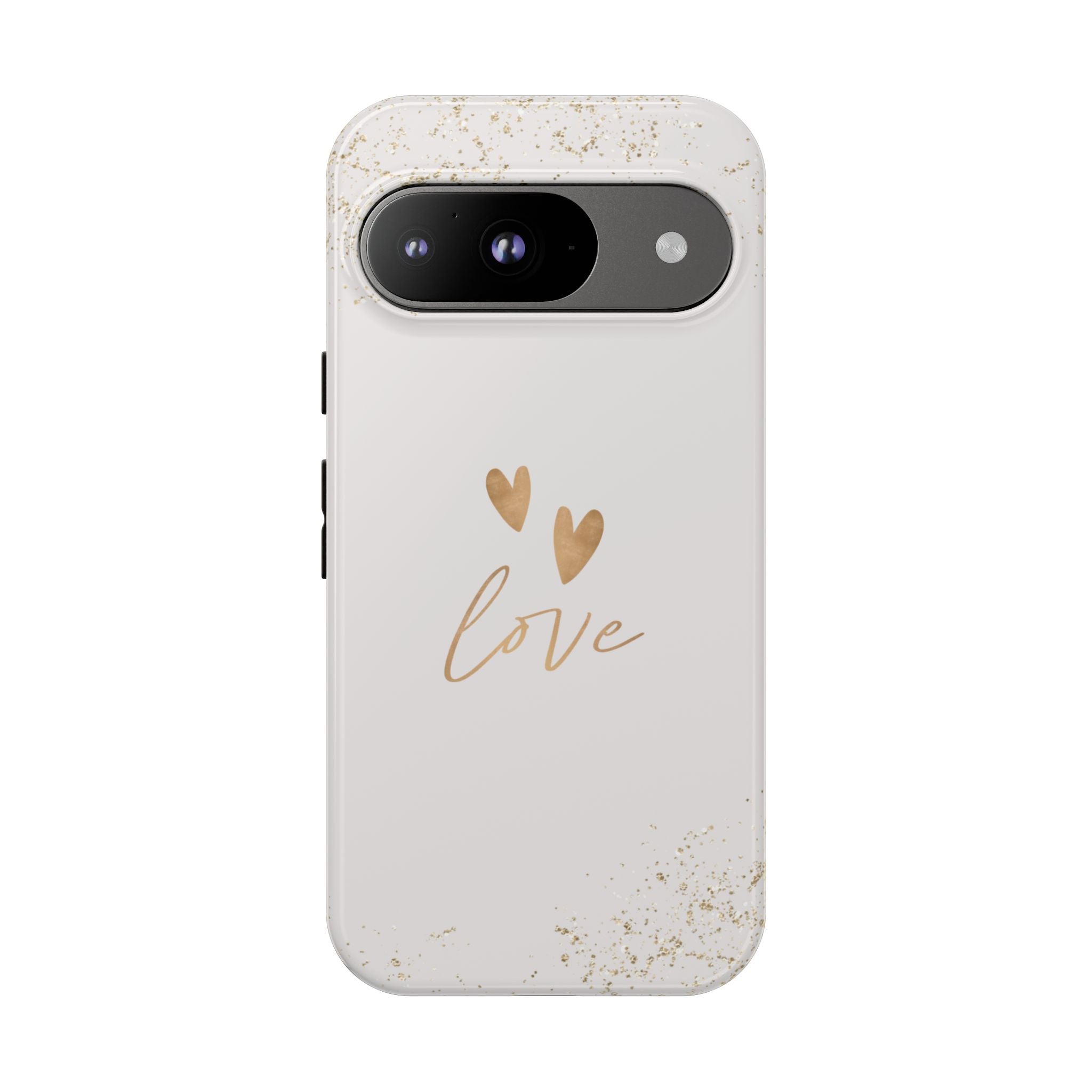 Love Hearts Tough Phone Case — Gold Script Romantic Protective Cover