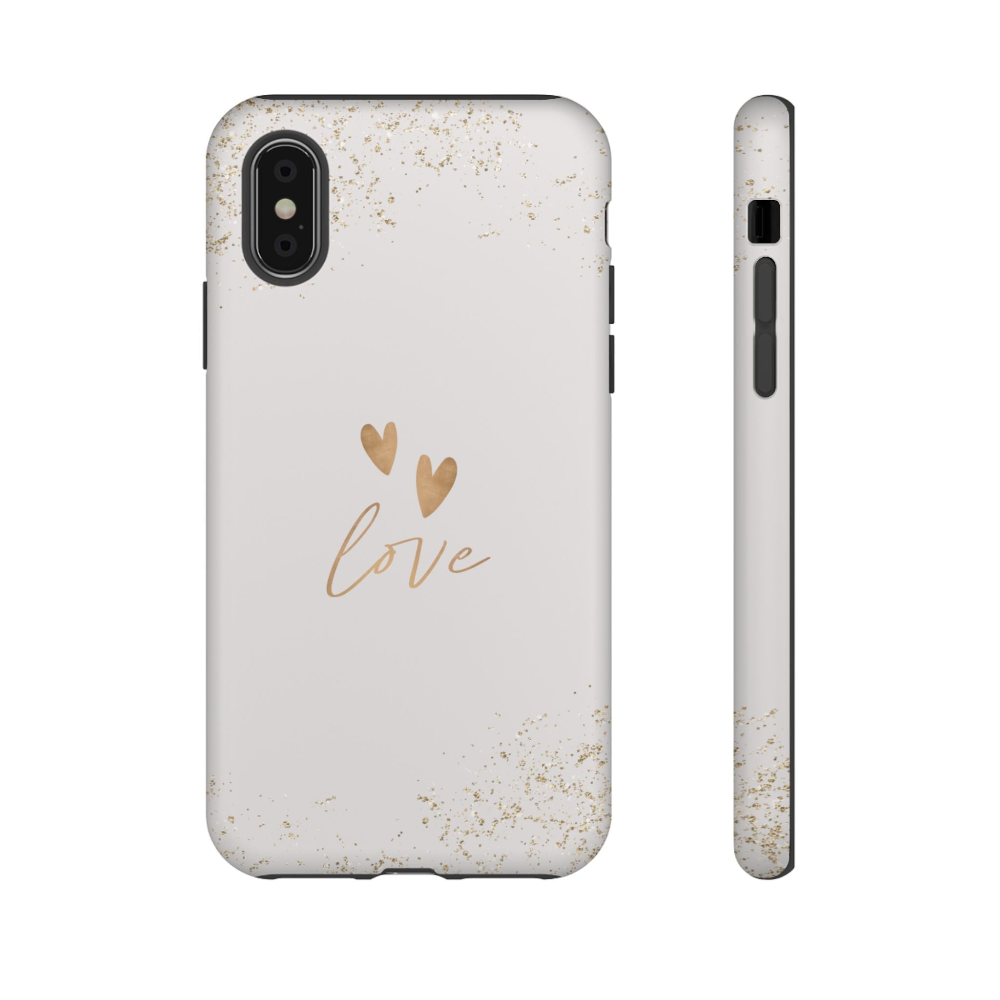 Love Hearts Tough Phone Case — Gold Script Romantic Protective Cover