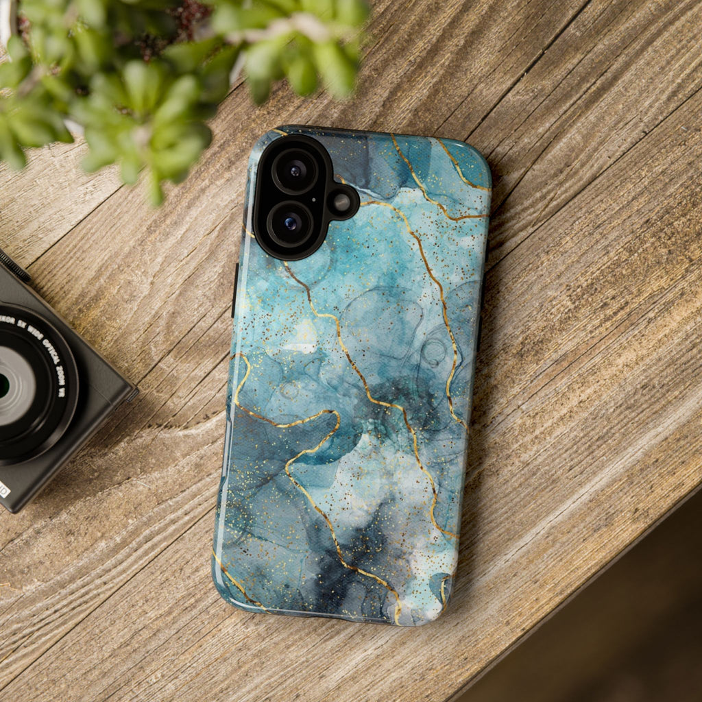 Blue Gold Marble Tough Phone Case