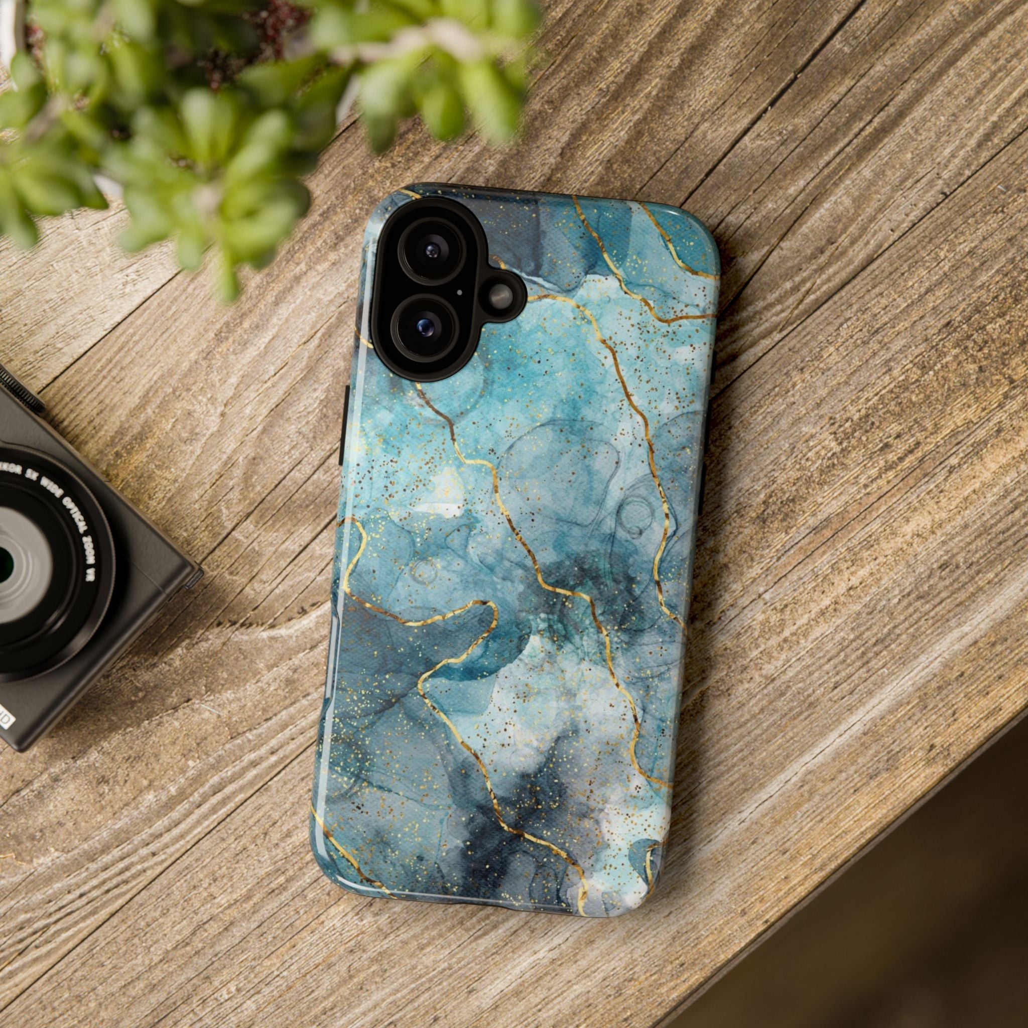 Blue Gold Marble Tough Phone Case