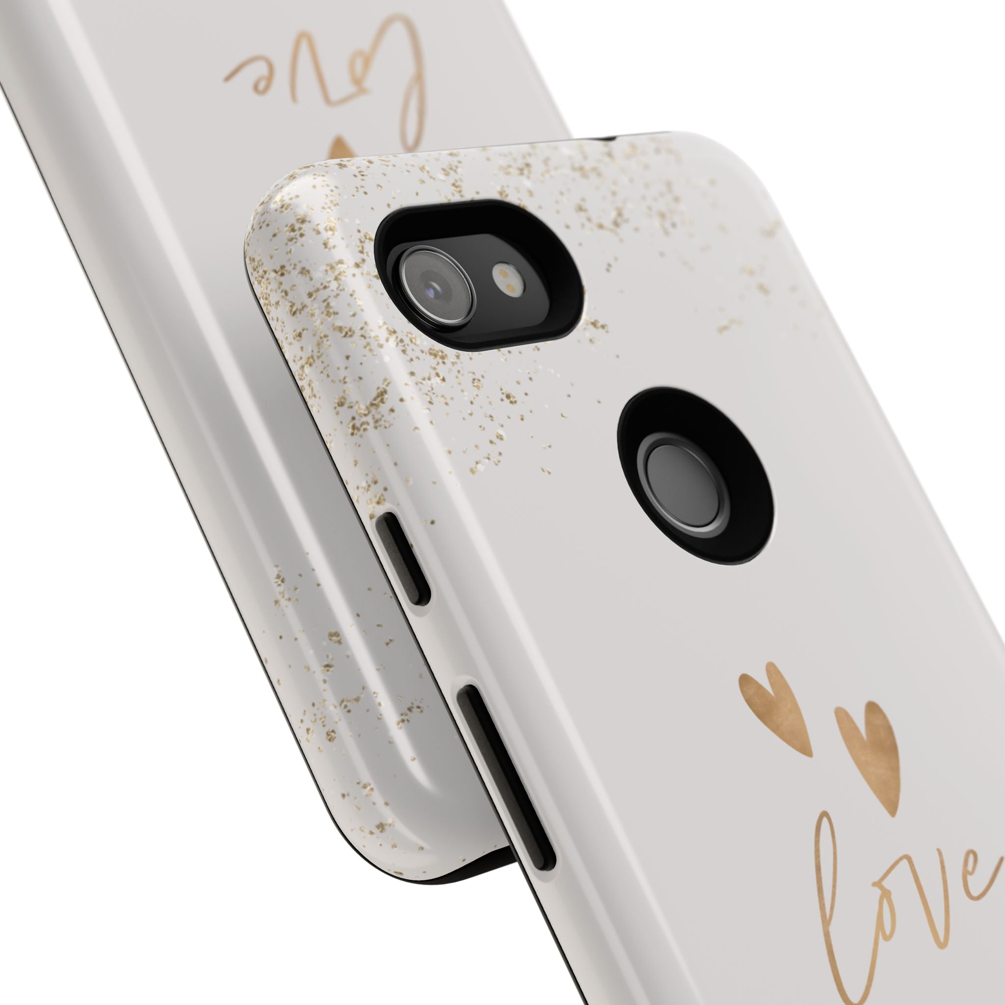 Love Hearts Tough Phone Case — Gold Script Romantic Protective Cover