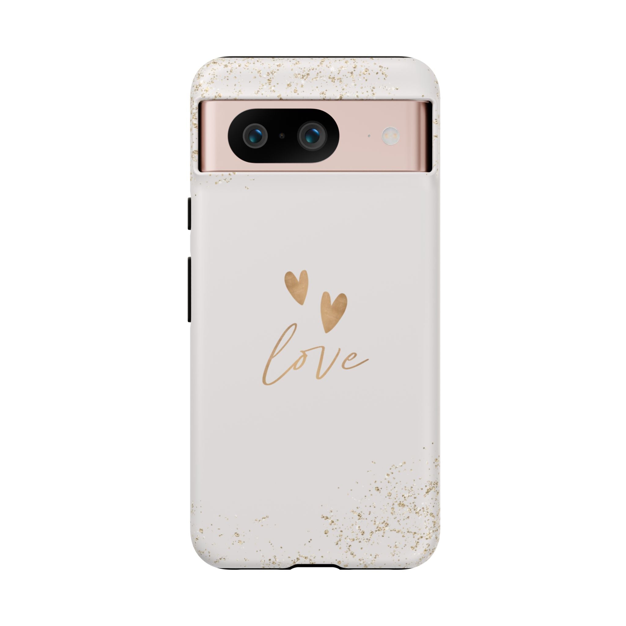 Love Hearts Tough Phone Case — Gold Script Romantic Protective Cover