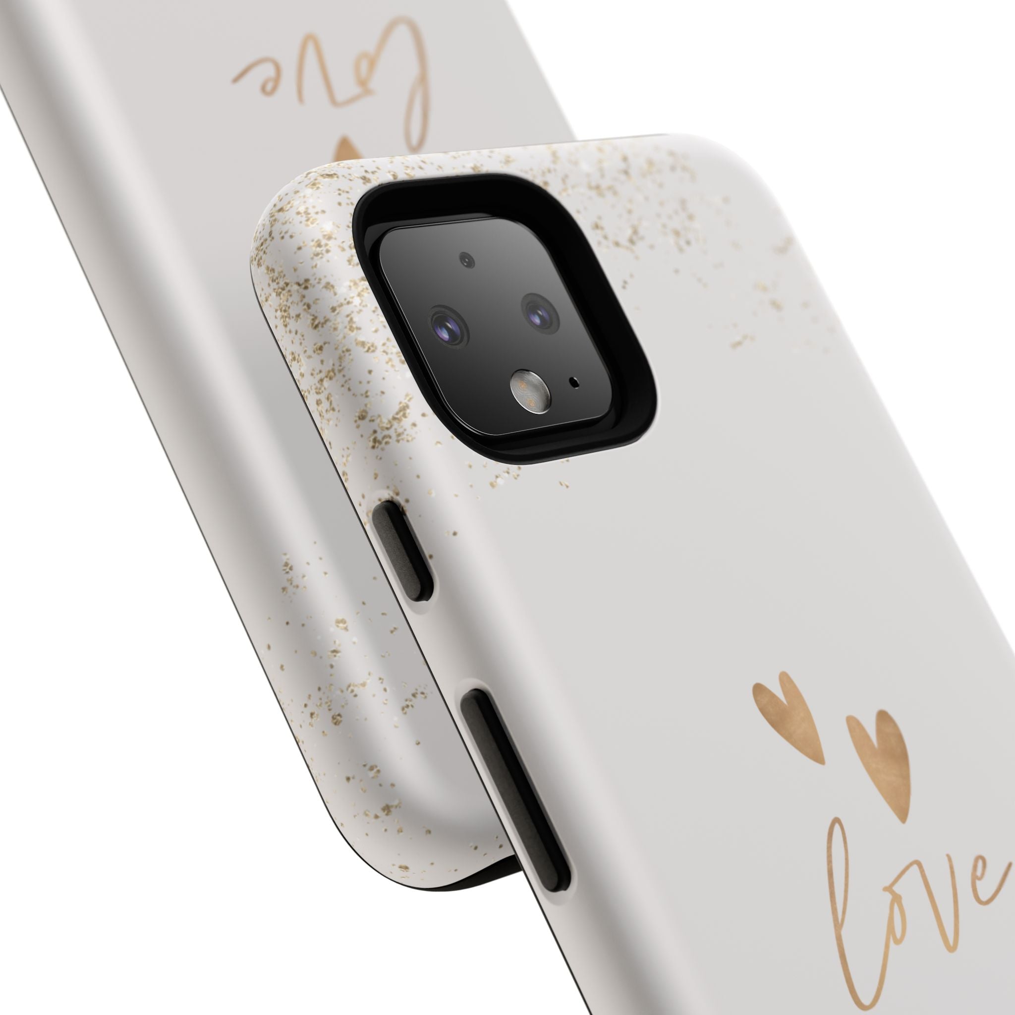 Love Hearts Tough Phone Case — Gold Script Romantic Protective Cover