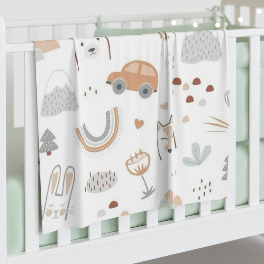 Neutral Woodland Baby Swaddle Blanket — Soft Rainbow & Animal Print for Newborns