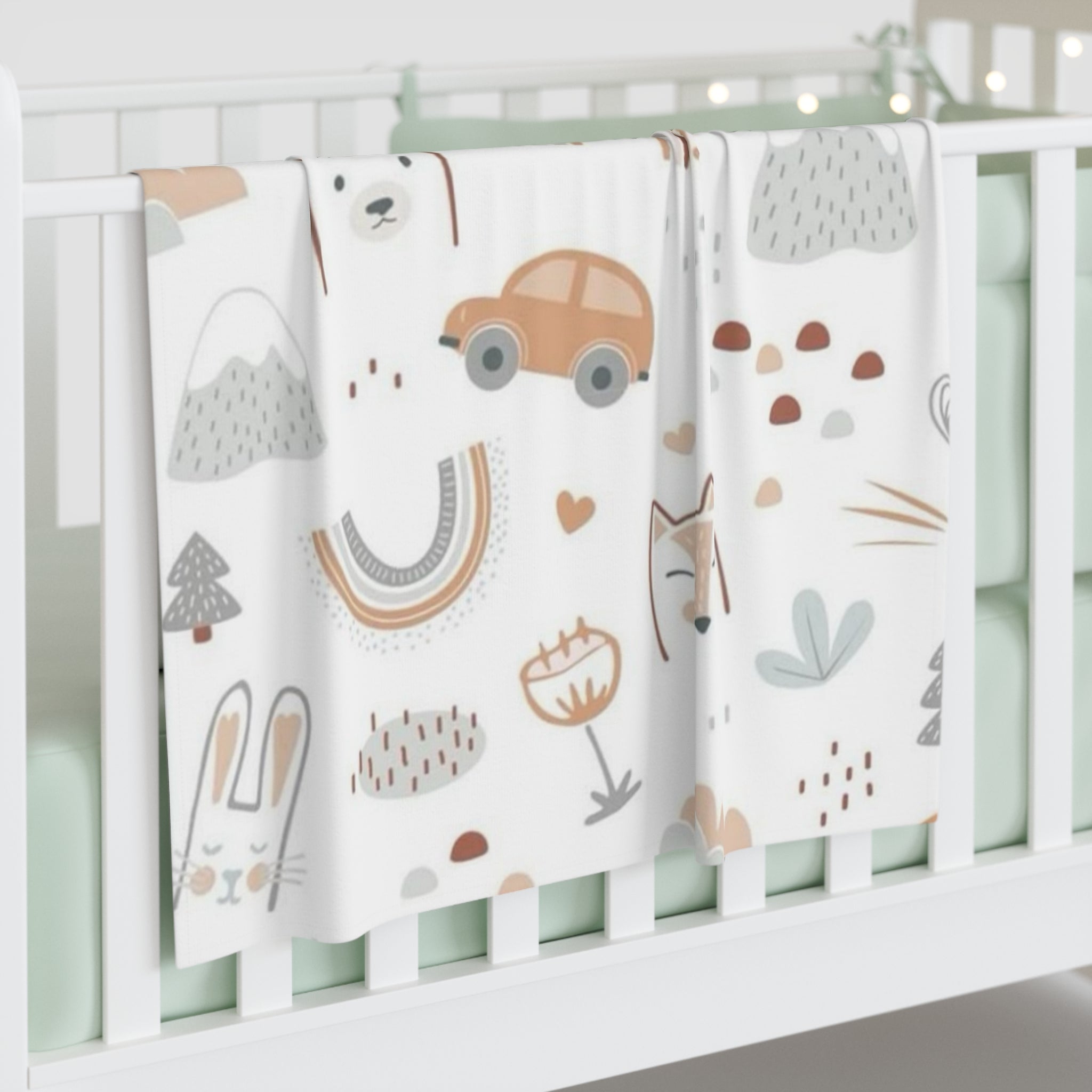 Neutral Woodland Baby Swaddle Blanket — Soft Rainbow & Animal Print for Newborns