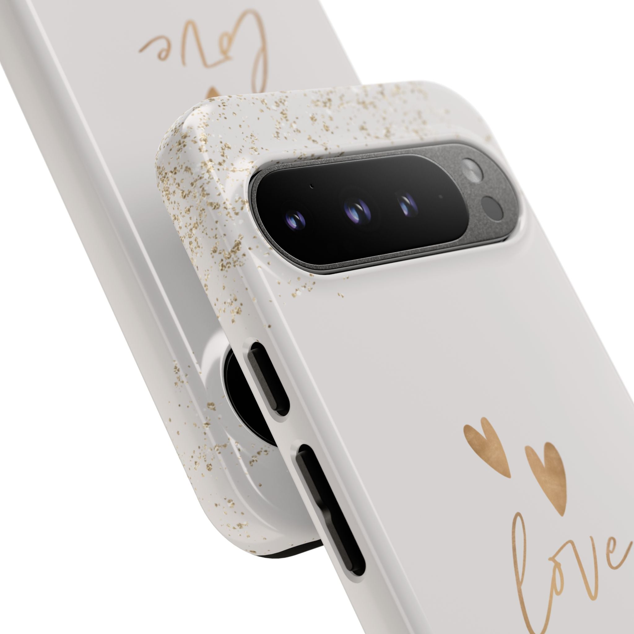 Love Hearts Tough Phone Case — Gold Script Romantic Protective Cover