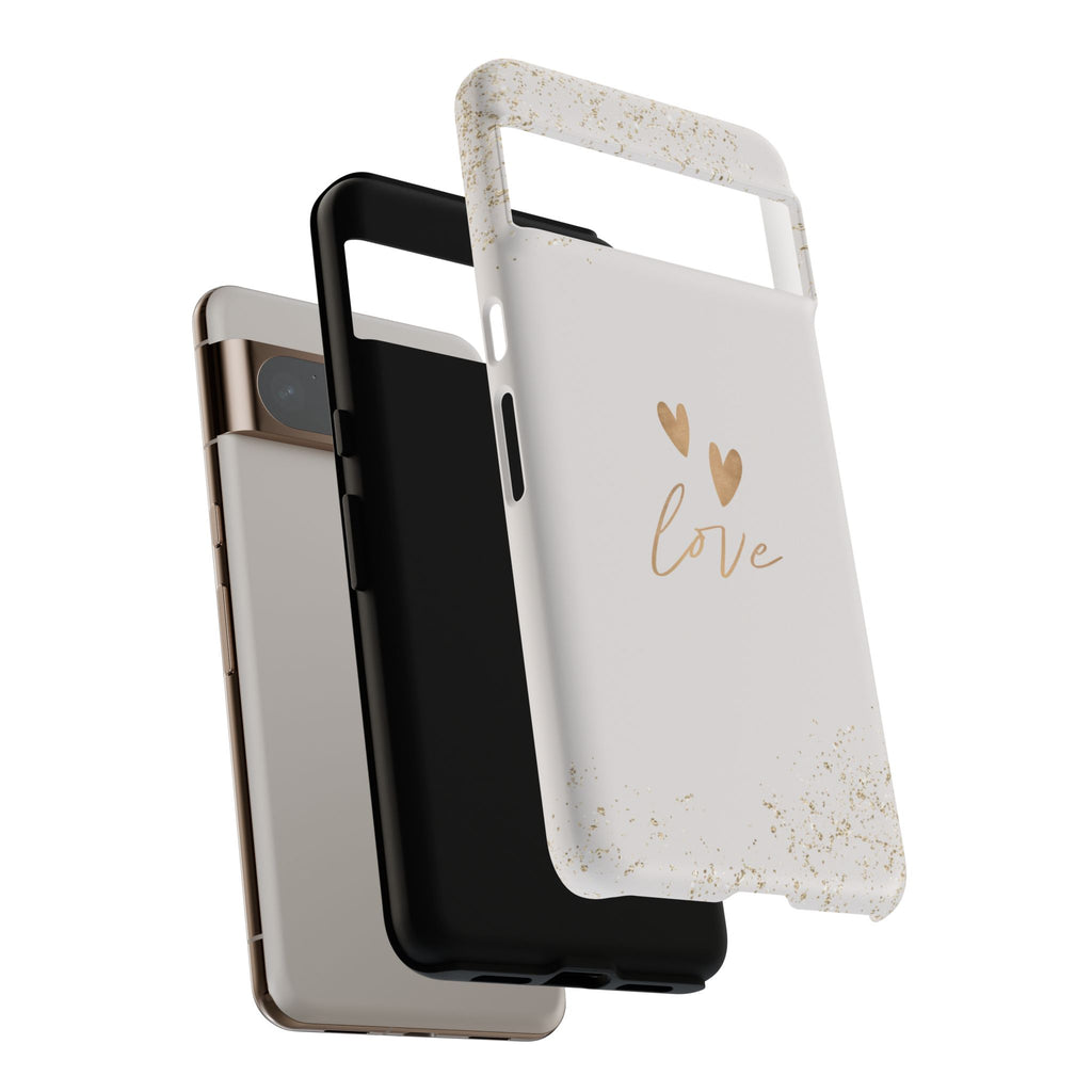 Love Hearts Tough Phone Case — Gold Script Romantic Protective Cover