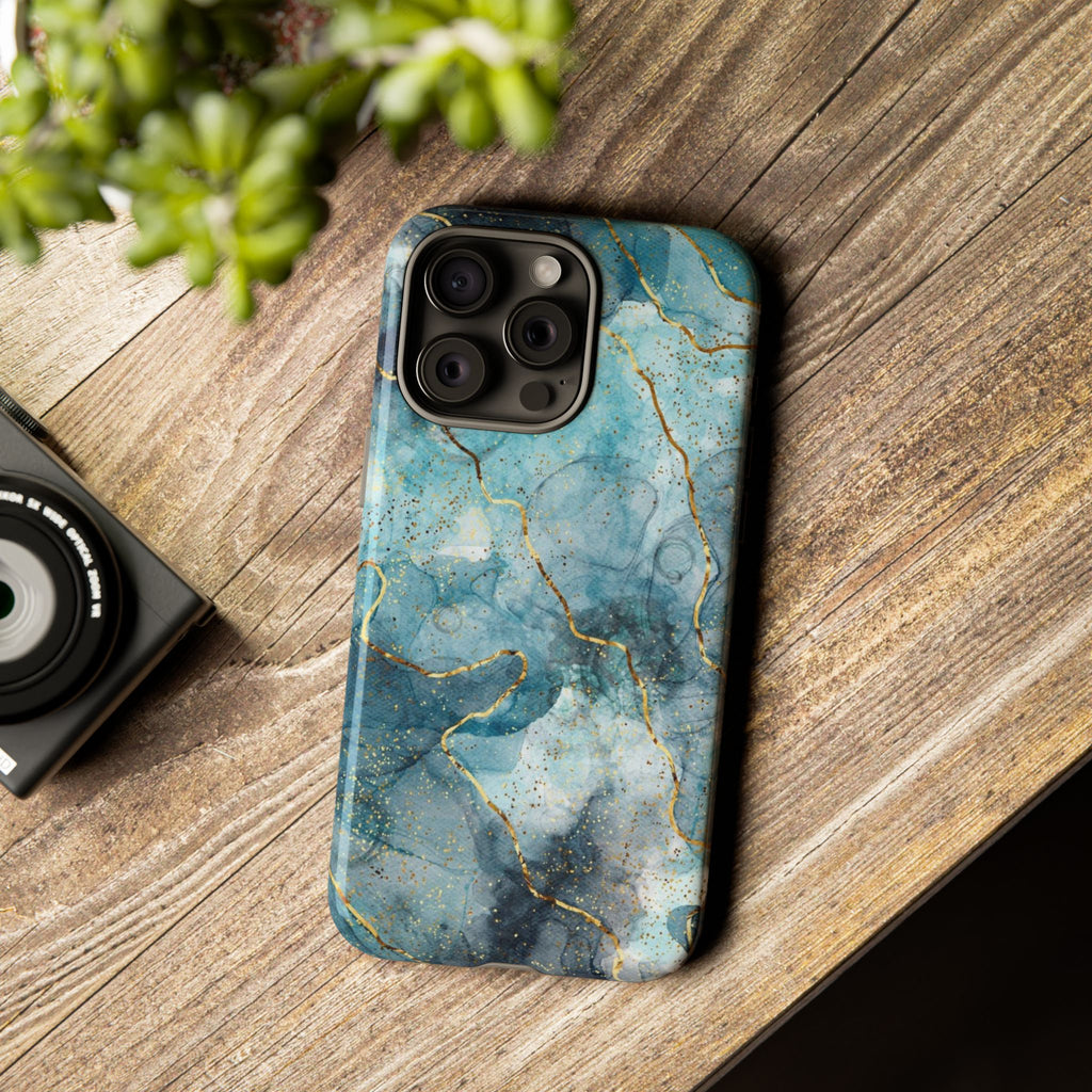 Blue Gold Marble Tough Phone Case