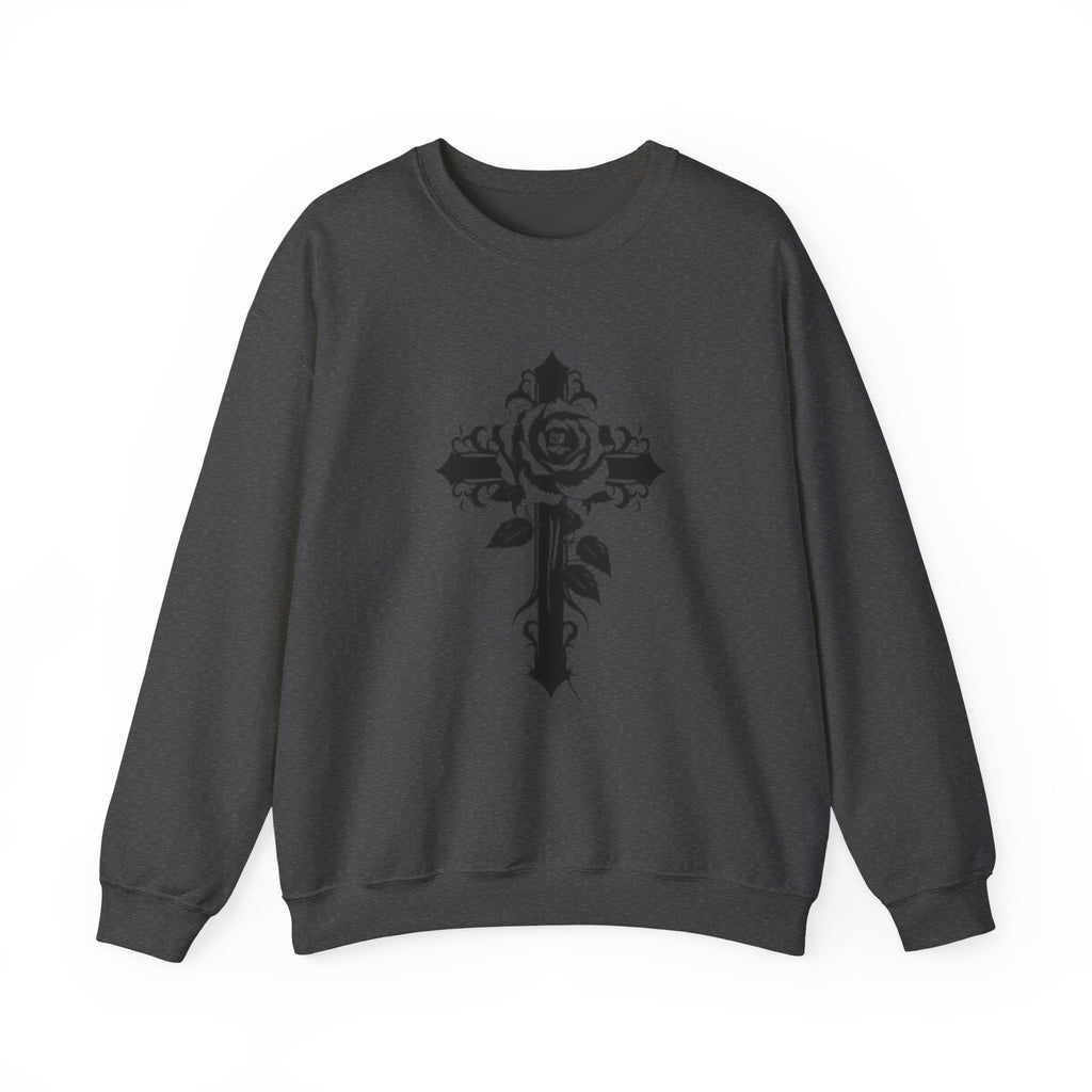 Floral Cross Crewneck Sweatshirt — Rose Cross Graphic Pullover