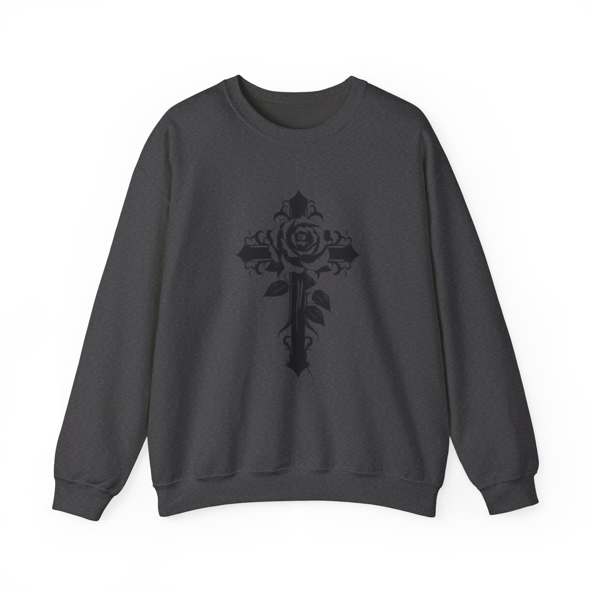 Floral Cross Crewneck Sweatshirt — Rose Cross Graphic Pullover