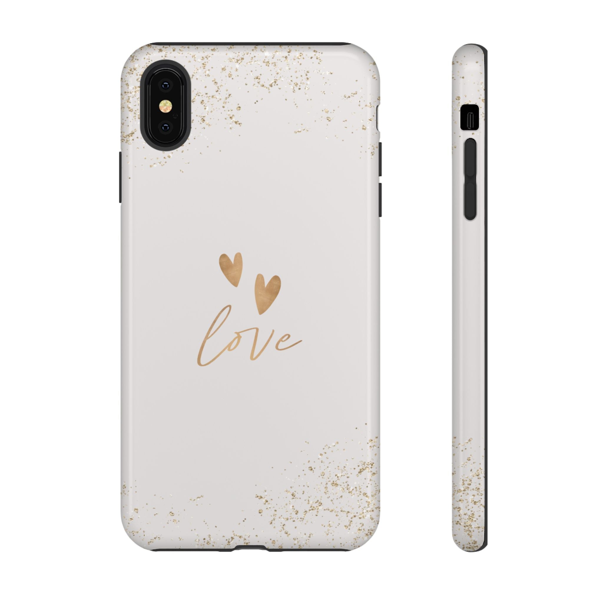 Love Hearts Tough Phone Case — Gold Script Romantic Protective Cover