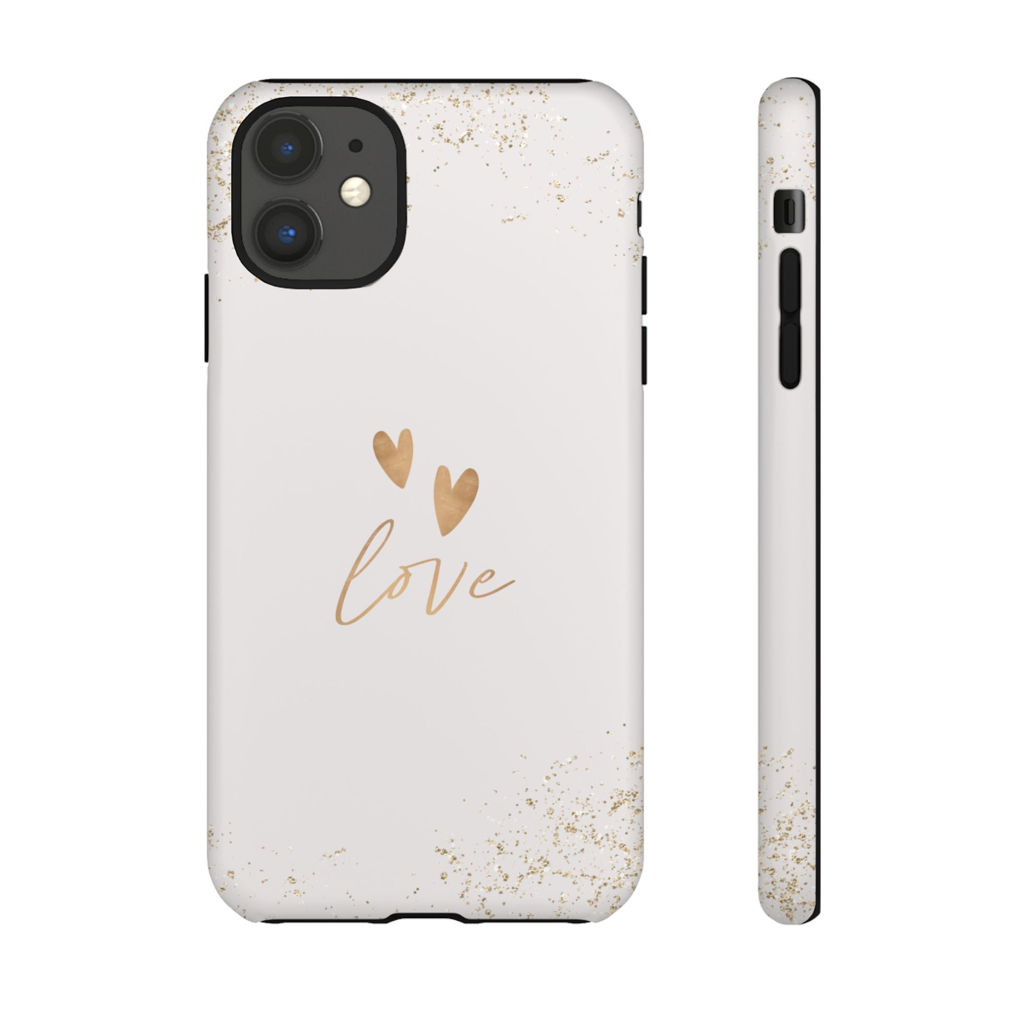 Love Hearts Tough Phone Case — Gold Script Romantic Protective Cover