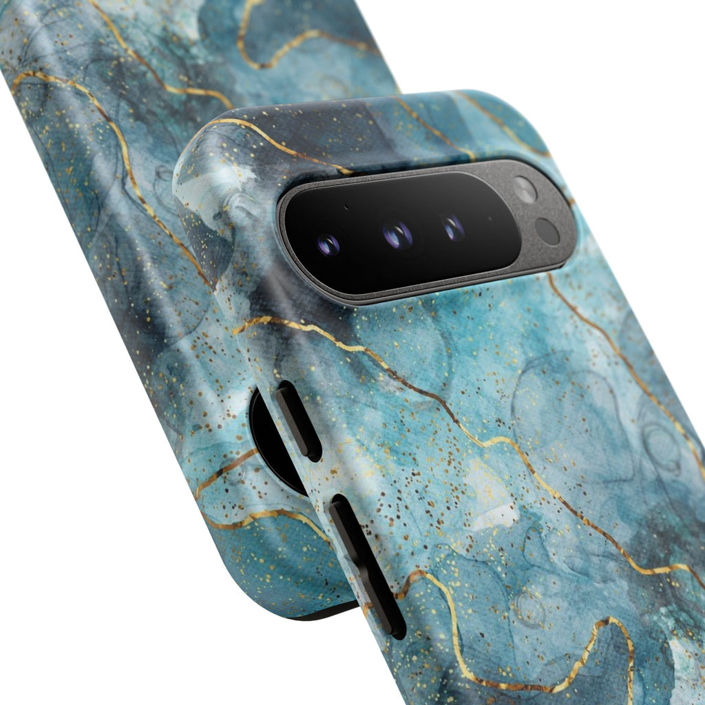 Blue Gold Marble Tough Phone Case