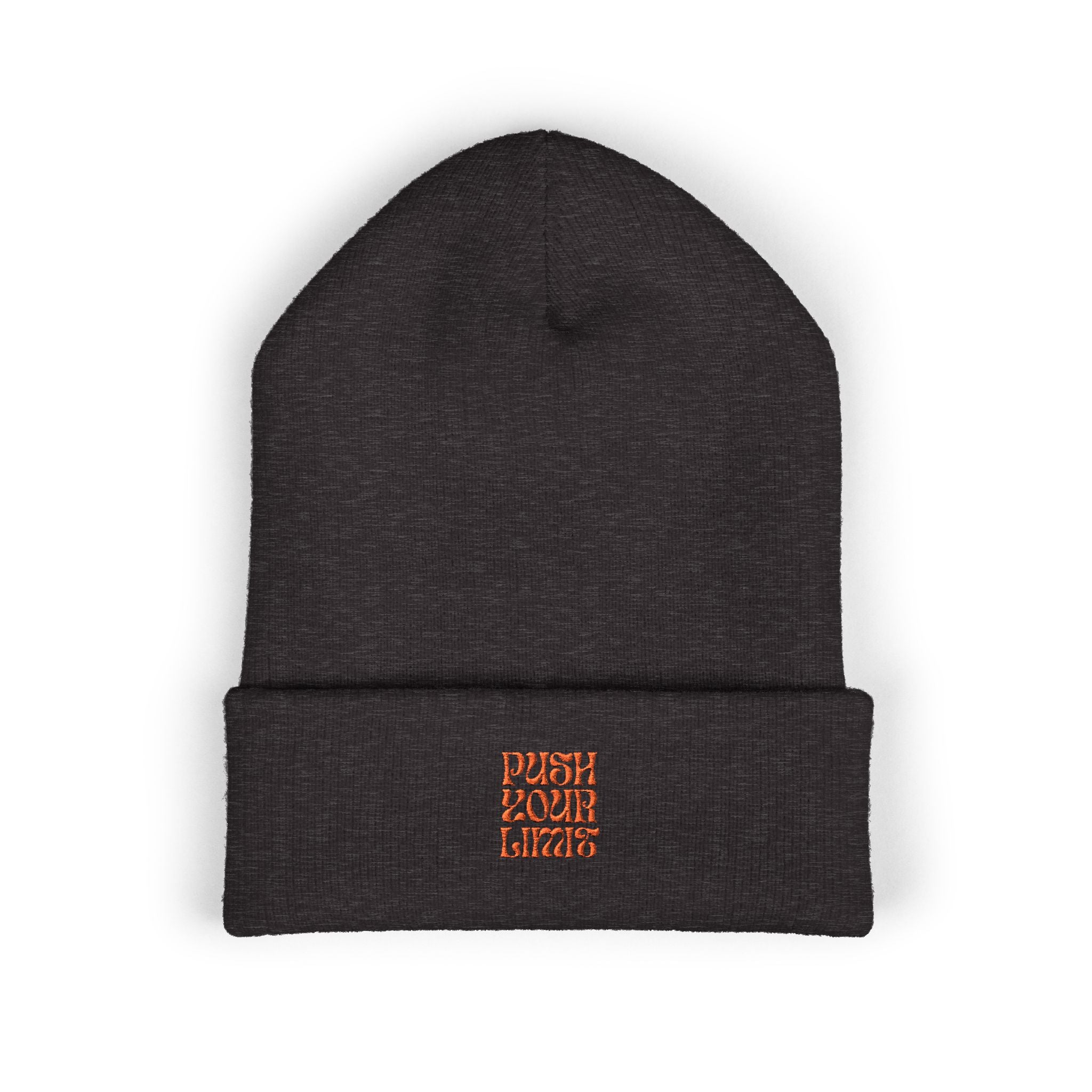 Embroidered "Push Your Limits" Cuffed Beanie — Cozy Athletic Knit Hat