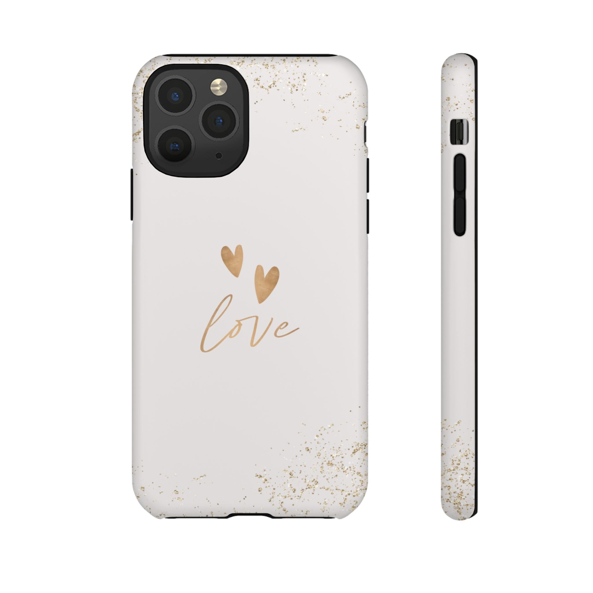 Love Hearts Tough Phone Case — Gold Script Romantic Protective Cover