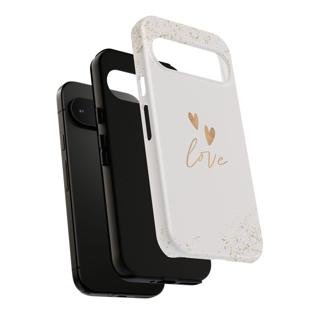 Love Hearts Tough Phone Case — Gold Script Romantic Protective Cover