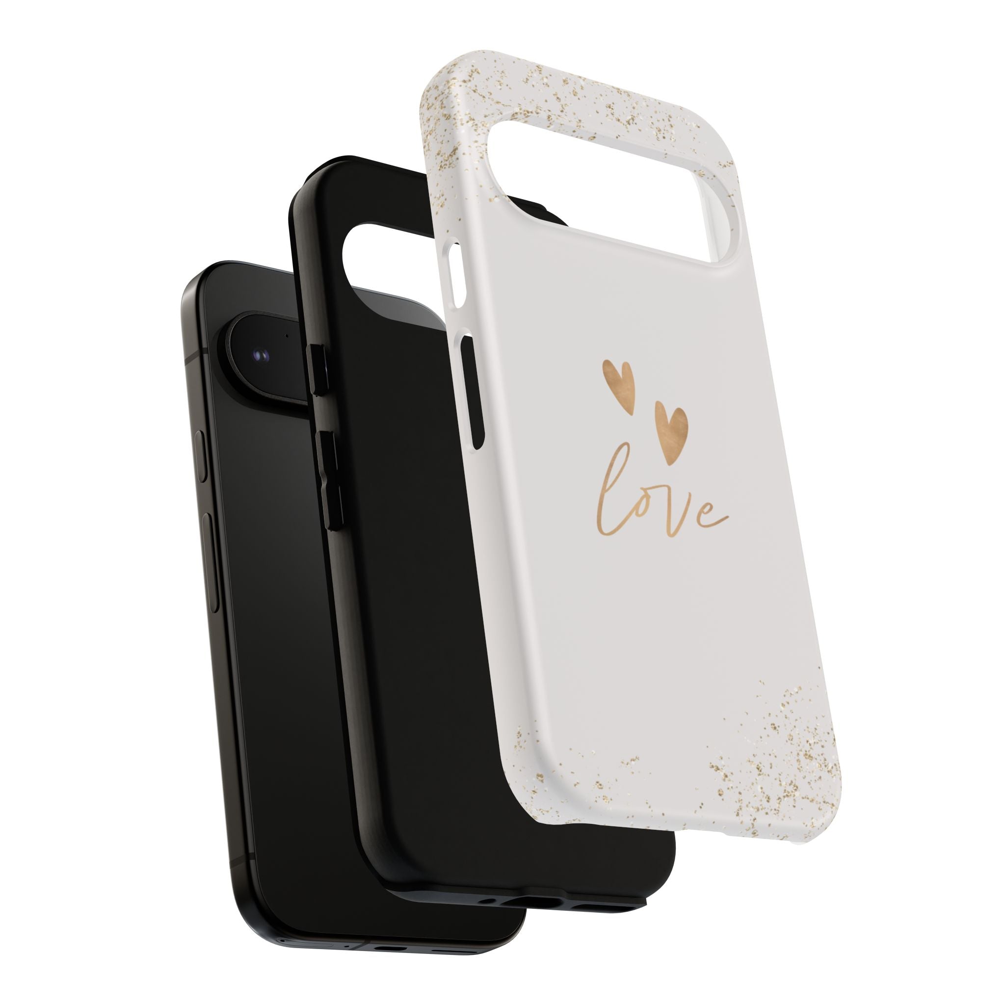 Love Hearts Tough Phone Case — Gold Script Romantic Protective Cover