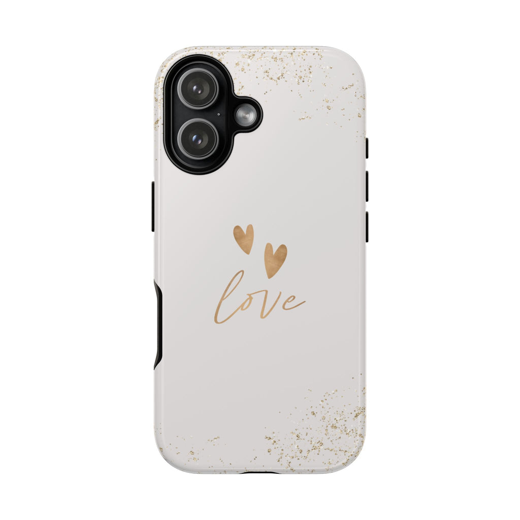 Love Hearts Tough Phone Case — Gold Script Romantic Protective Cover