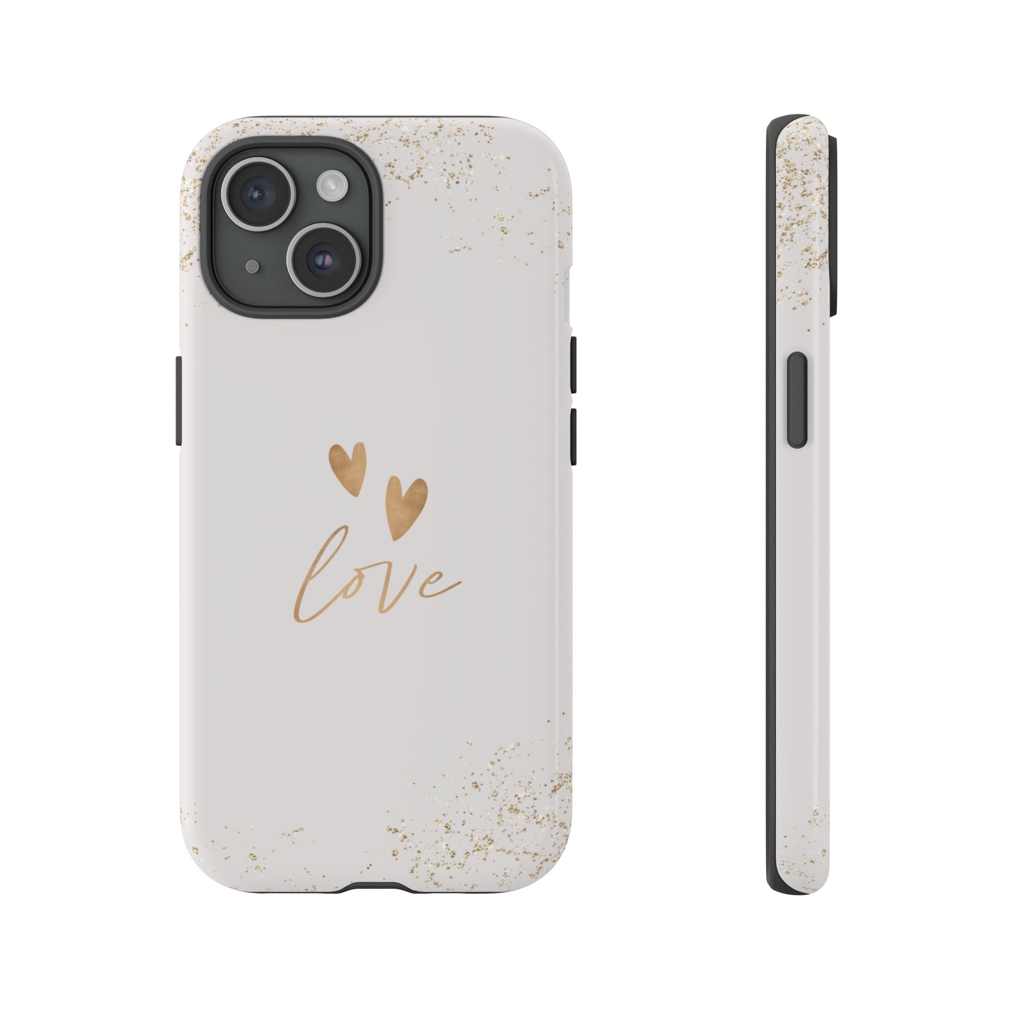 Love Hearts Tough Phone Case — Gold Script Romantic Protective Cover