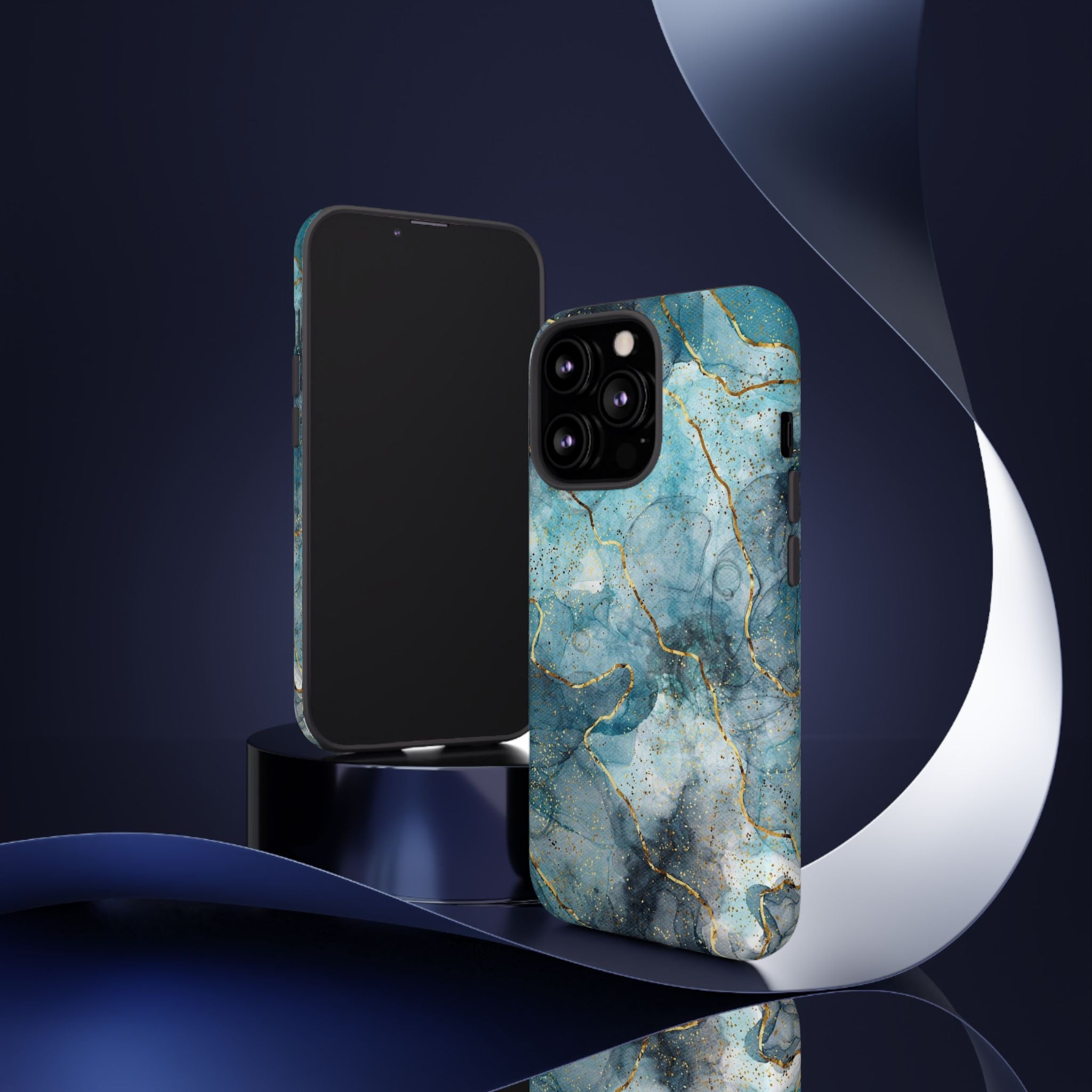 Blue Gold Marble Tough Phone Case