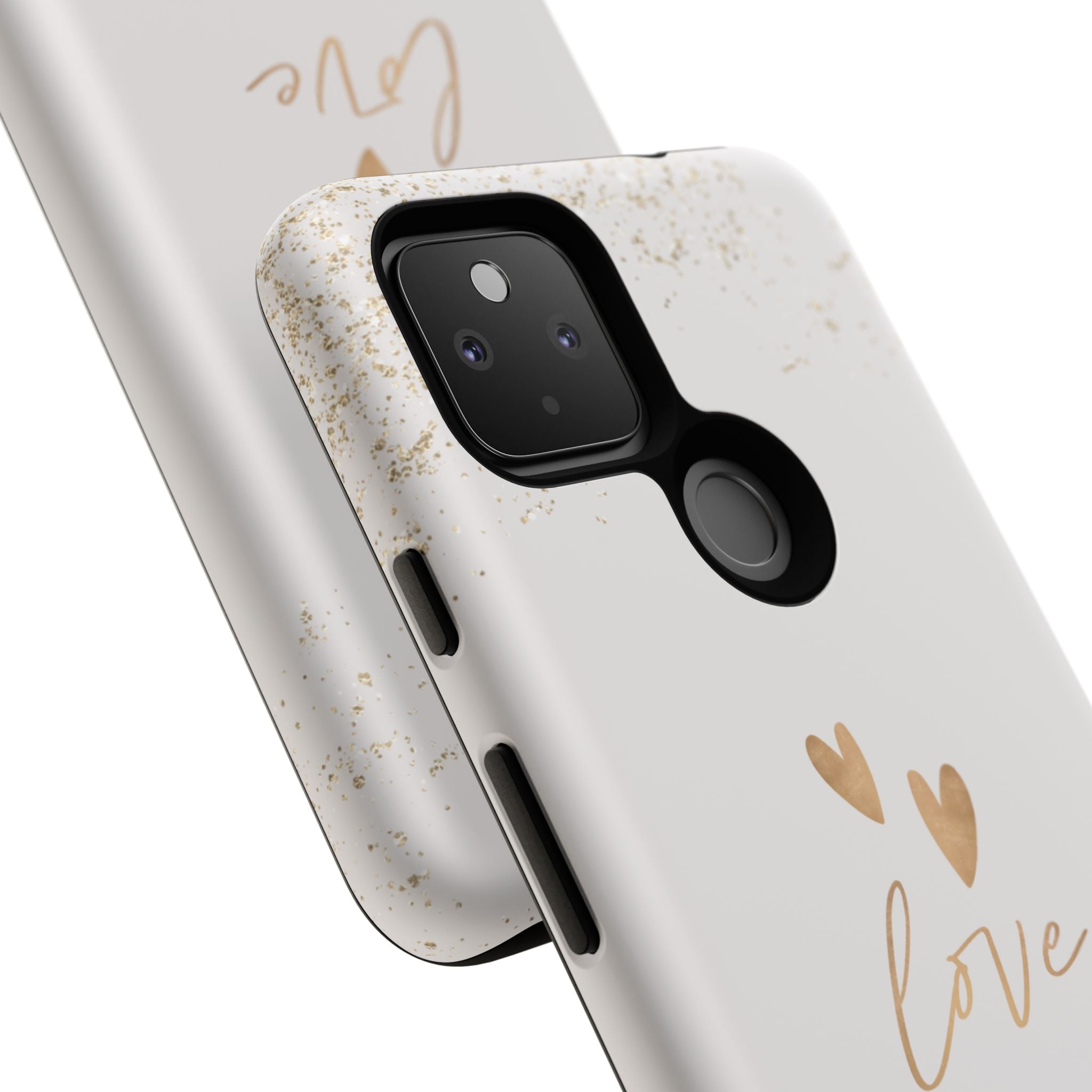 Love Hearts Tough Phone Case — Gold Script Romantic Protective Cover