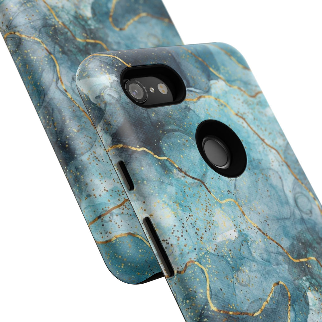 Blue Gold Marble Tough Phone Case