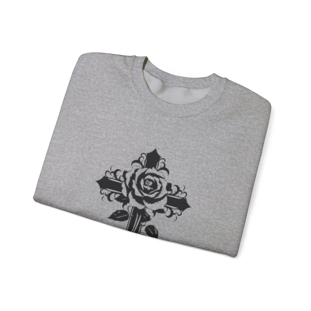Floral Cross Crewneck Sweatshirt — Rose Cross Graphic Pullover