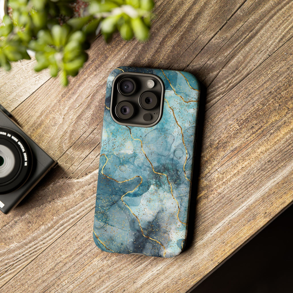 Blue Gold Marble Tough Phone Case