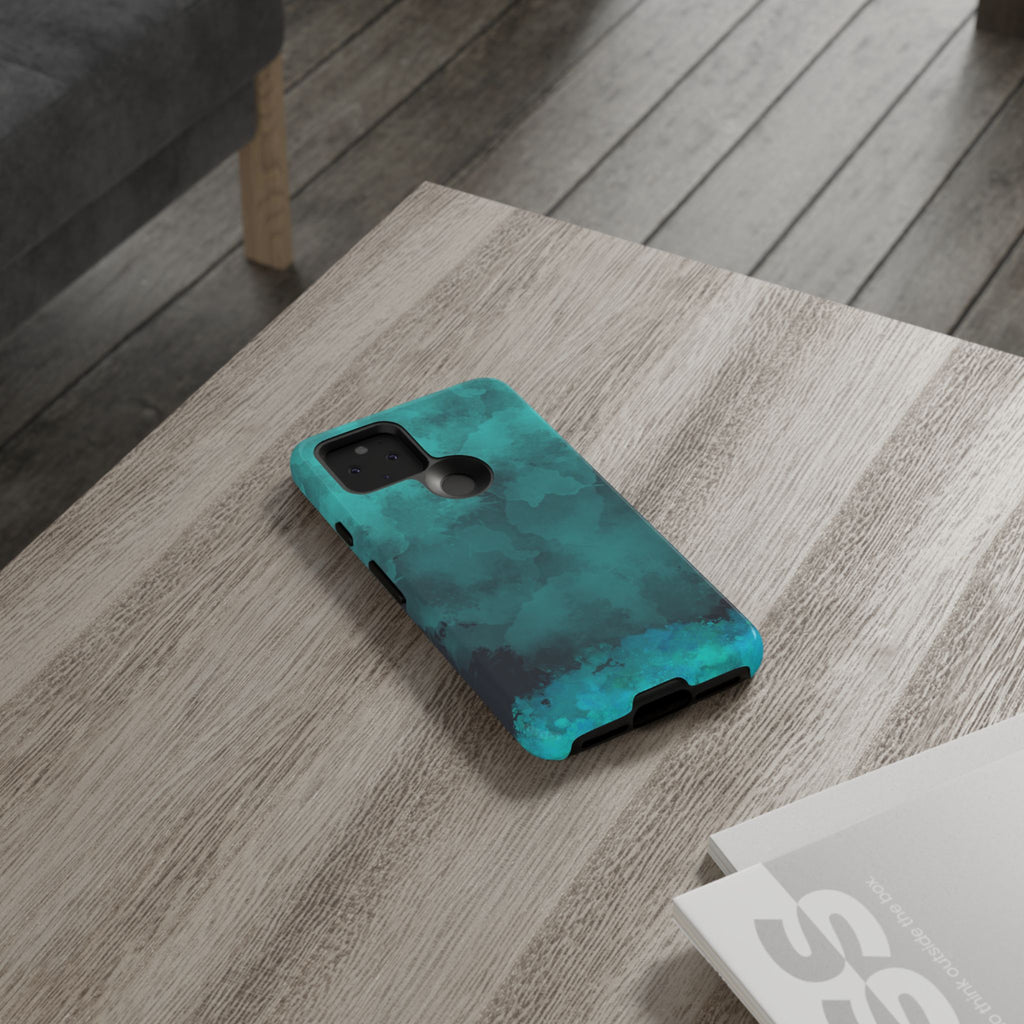 Turquoise Cloud Tough Phone Case — Protective Teal Marble Design