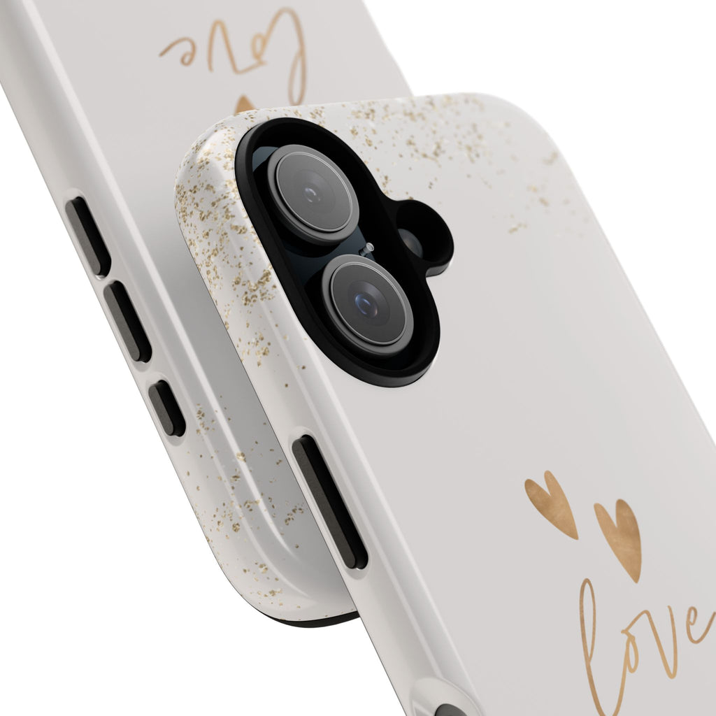 Love Hearts Tough Phone Case — Gold Script Romantic Protective Cover