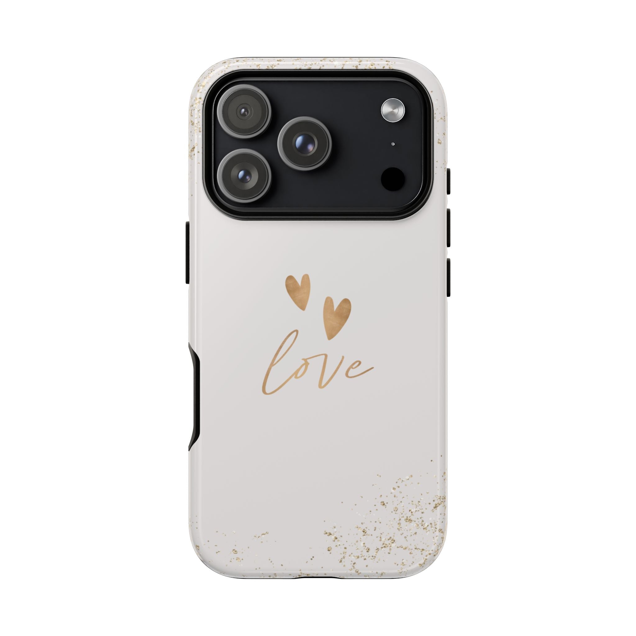Love Hearts Tough Phone Case — Gold Script Romantic Protective Cover