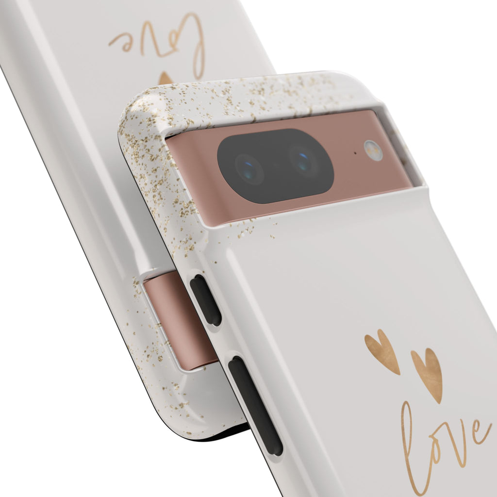 Love Hearts Tough Phone Case — Gold Script Romantic Protective Cover