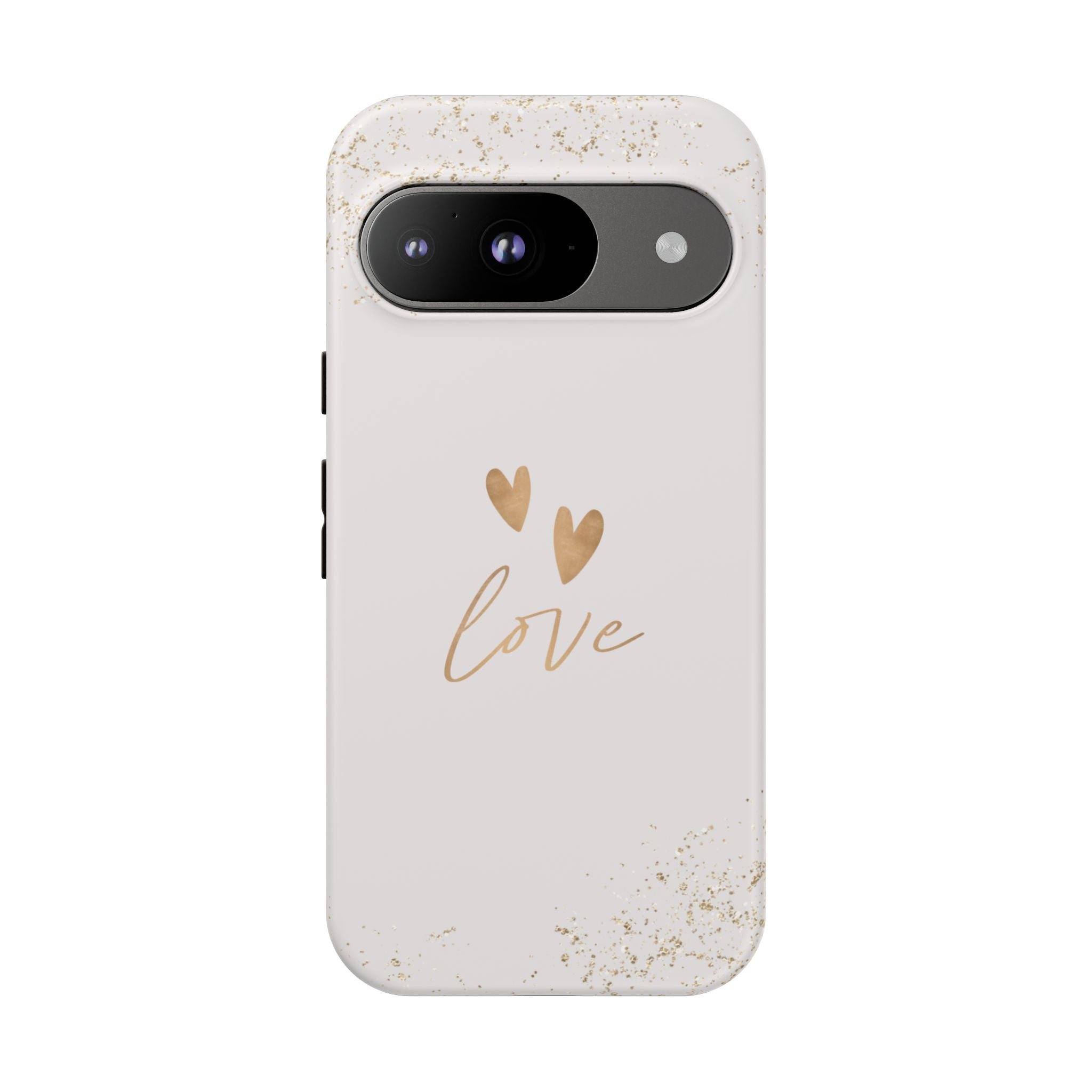 Love Hearts Tough Phone Case — Gold Script Romantic Protective Cover