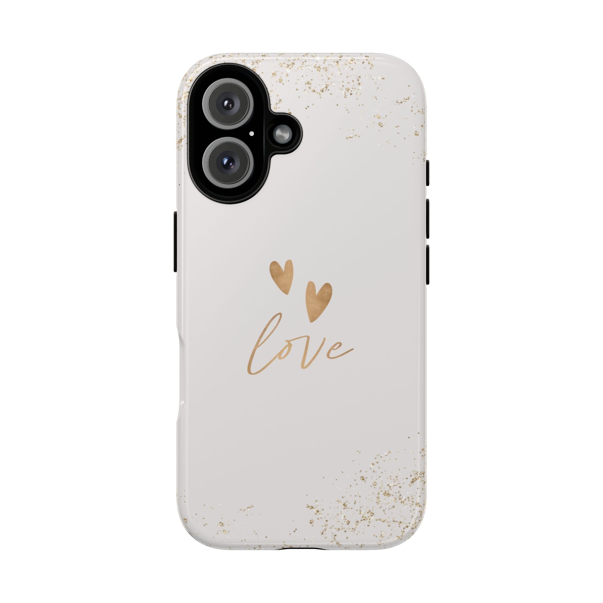 Love Hearts Tough Phone Case — Gold Script Romantic Protective Cover