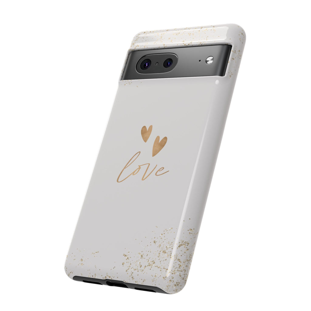 Love Hearts Tough Phone Case — Gold Script Romantic Protective Cover