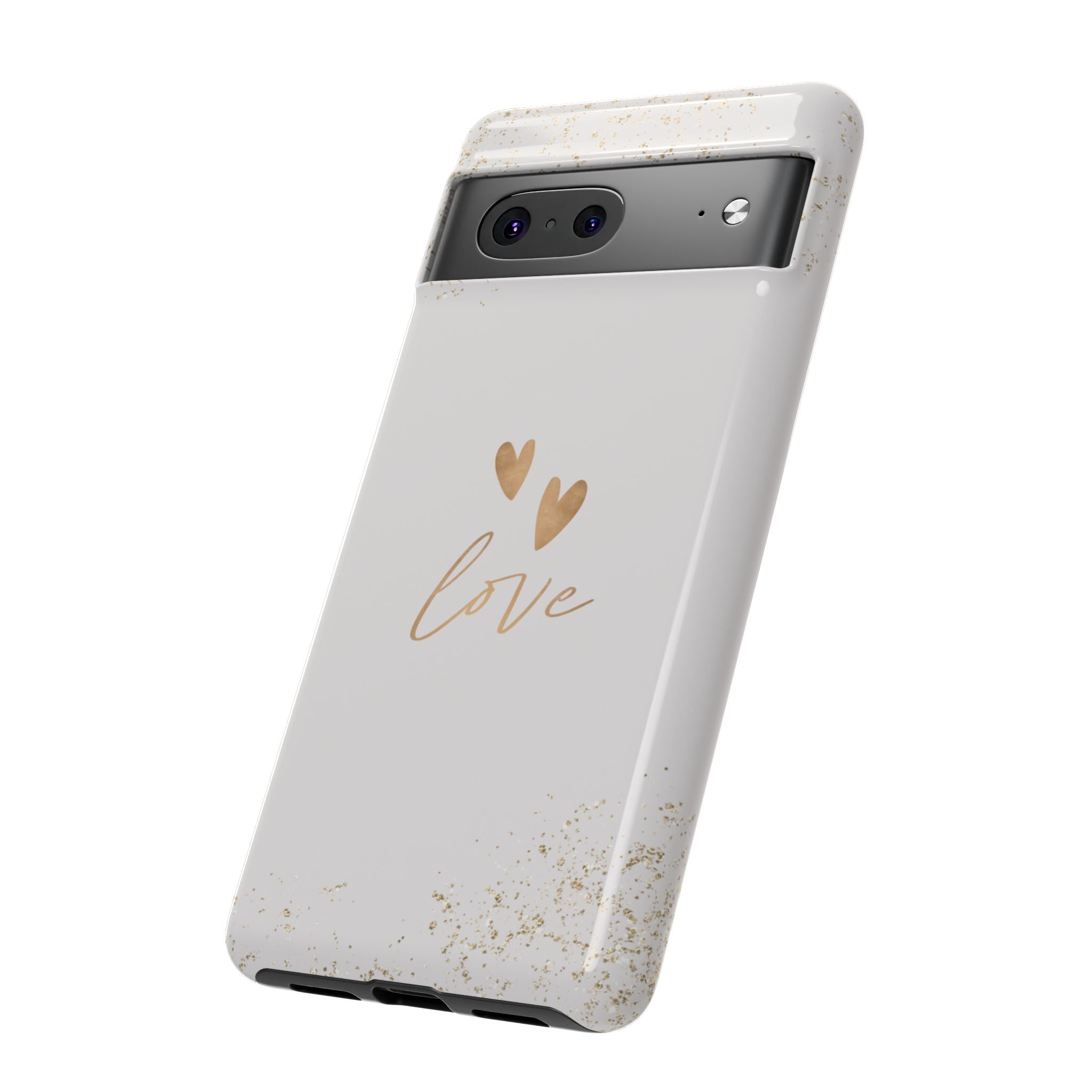 Love Hearts Tough Phone Case — Gold Script Romantic Protective Cover