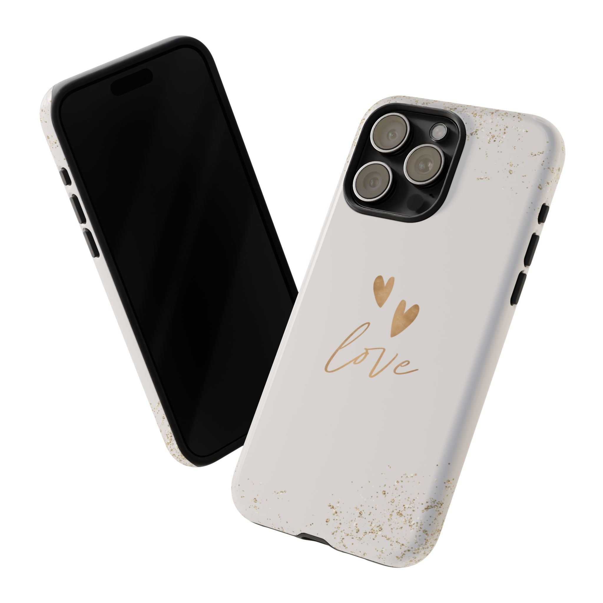 Love Hearts Tough Phone Case — Gold Script Romantic Protective Cover