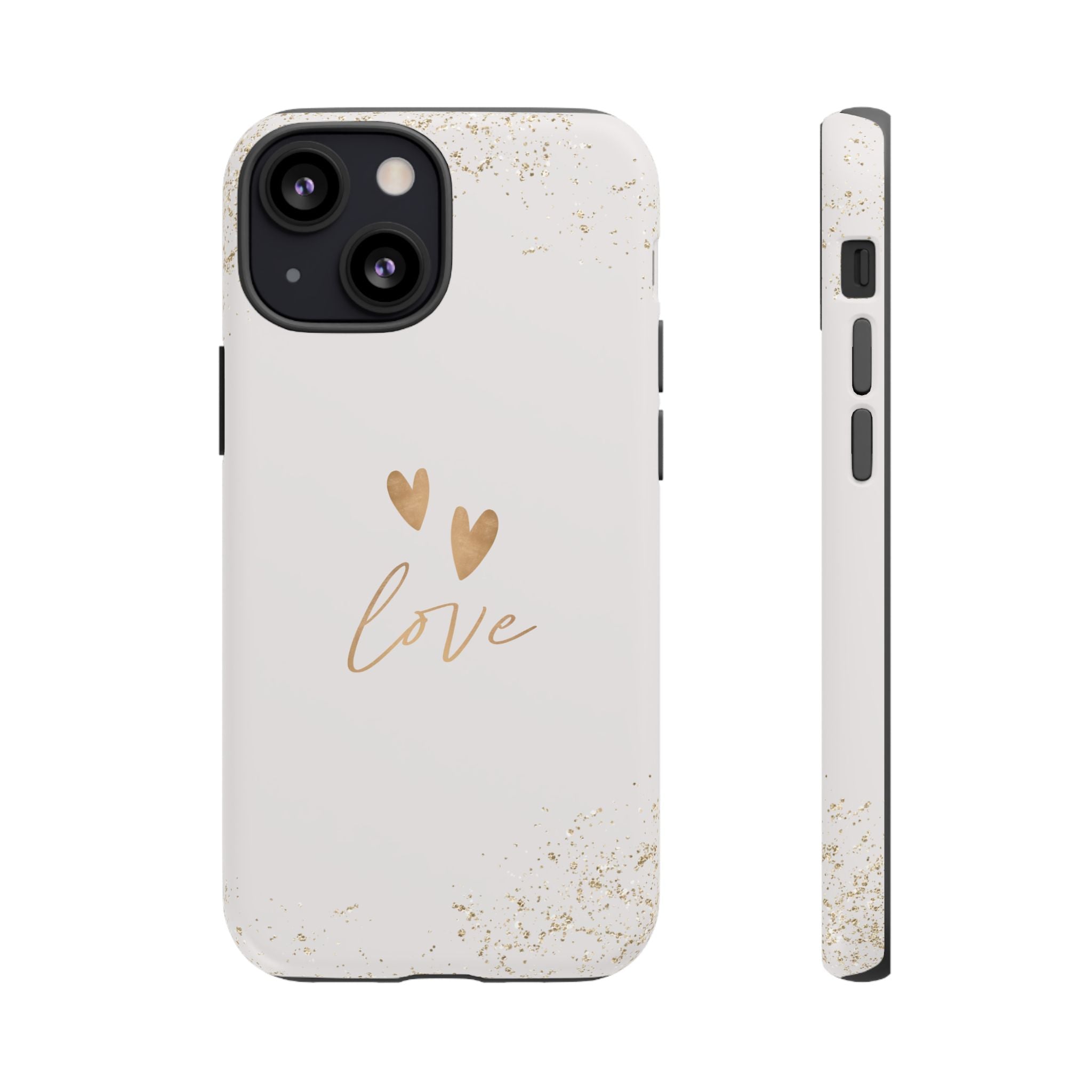 Love Hearts Tough Phone Case — Gold Script Romantic Protective Cover