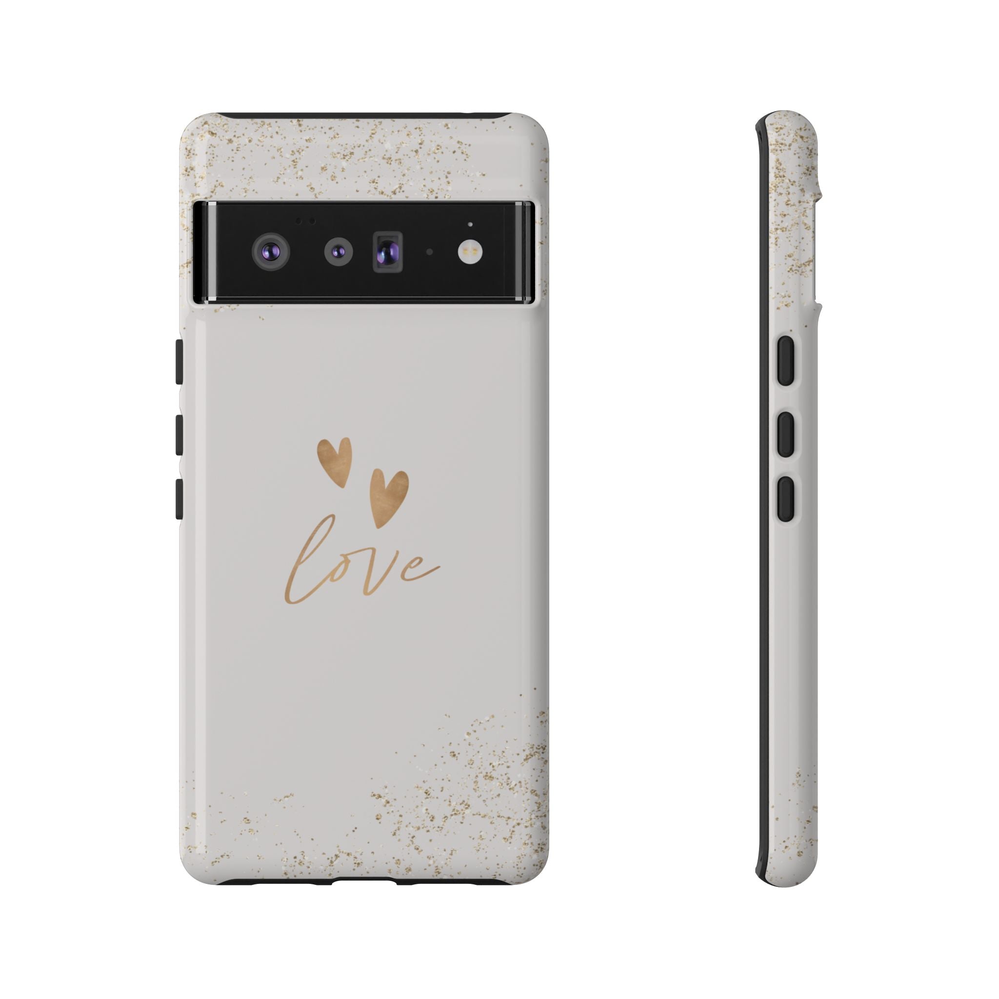 Love Hearts Tough Phone Case — Gold Script Romantic Protective Cover