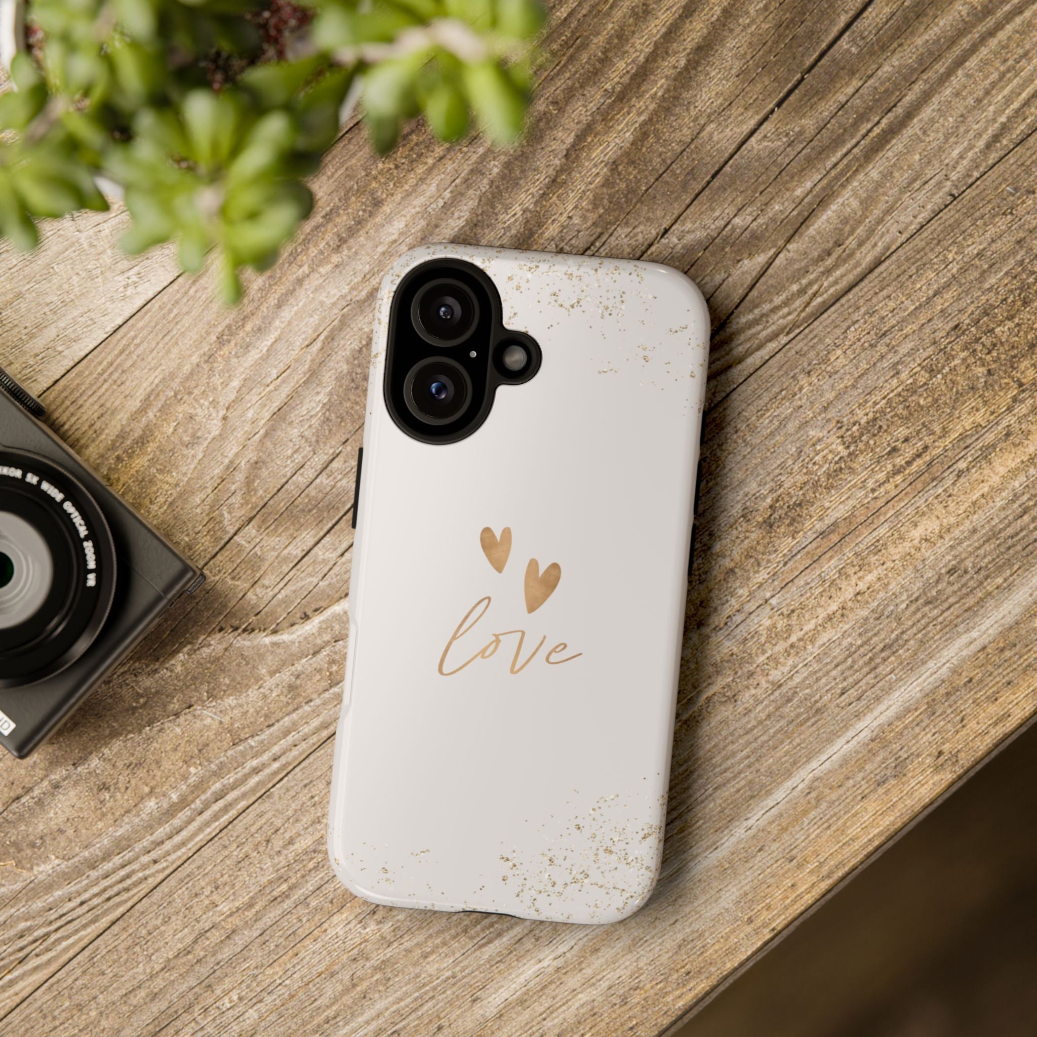 Love Hearts Tough Phone Case — Gold Script Romantic Protective Cover