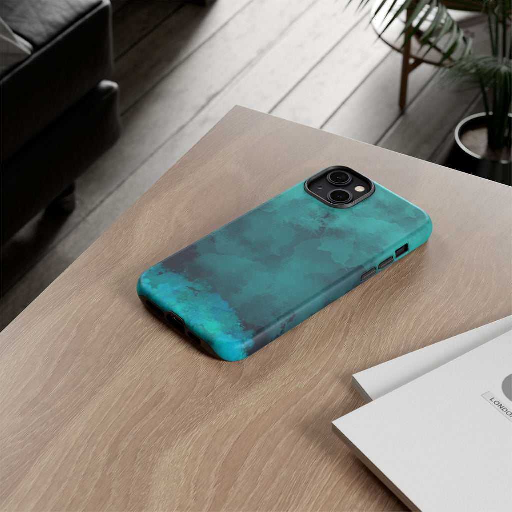 Turquoise Cloud Tough Phone Case — Protective Teal Marble Design