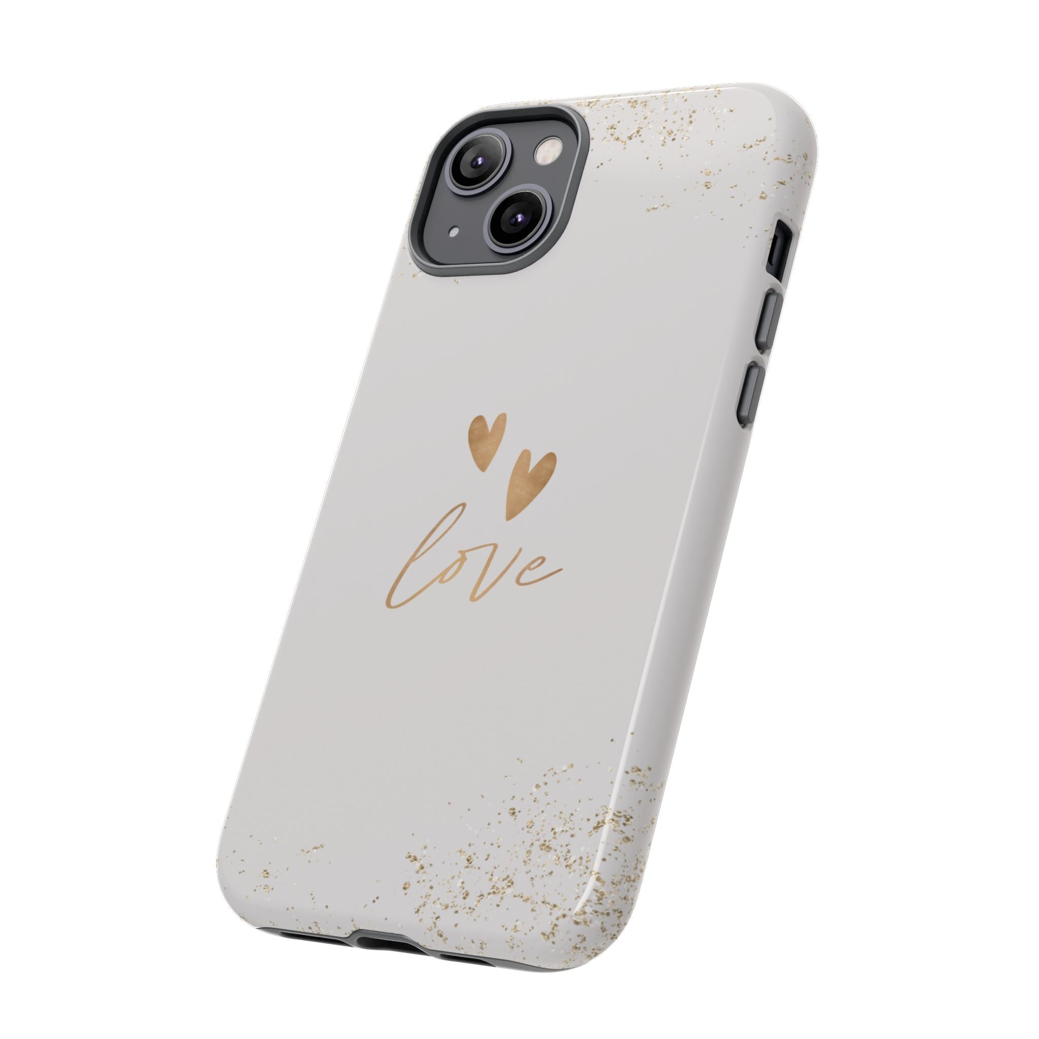 Love Hearts Tough Phone Case — Gold Script Romantic Protective Cover