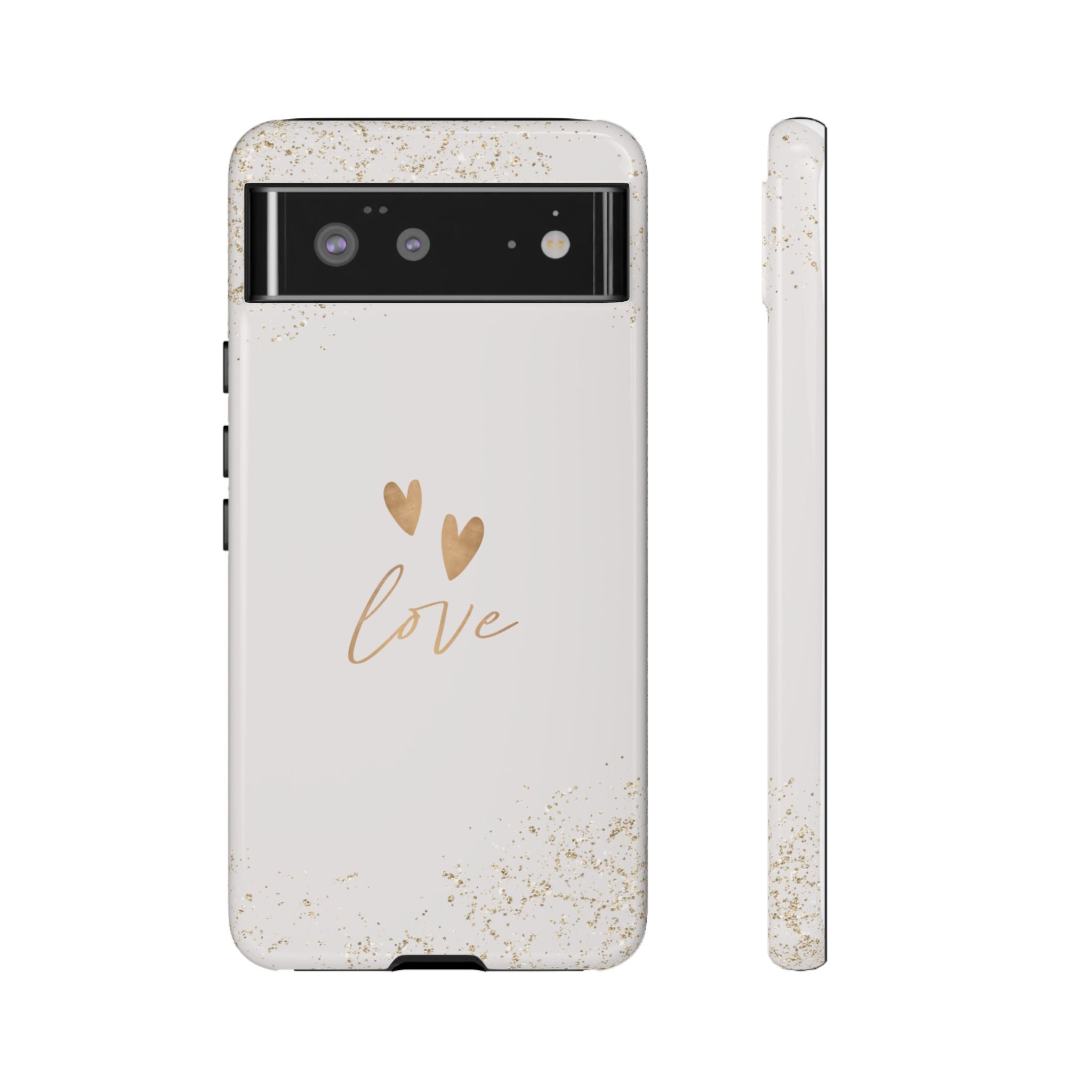 Love Hearts Tough Phone Case — Gold Script Romantic Protective Cover