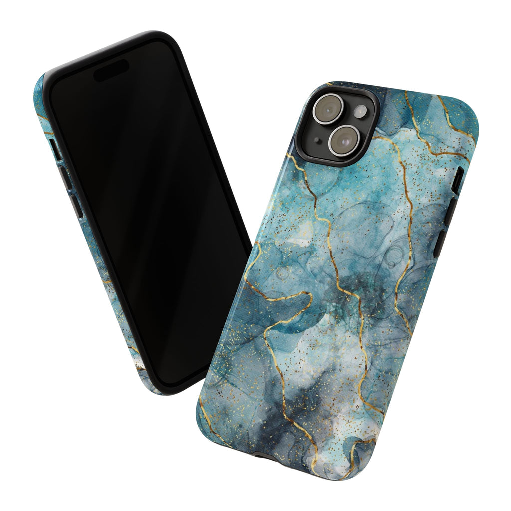 Blue Gold Marble Tough Phone Case