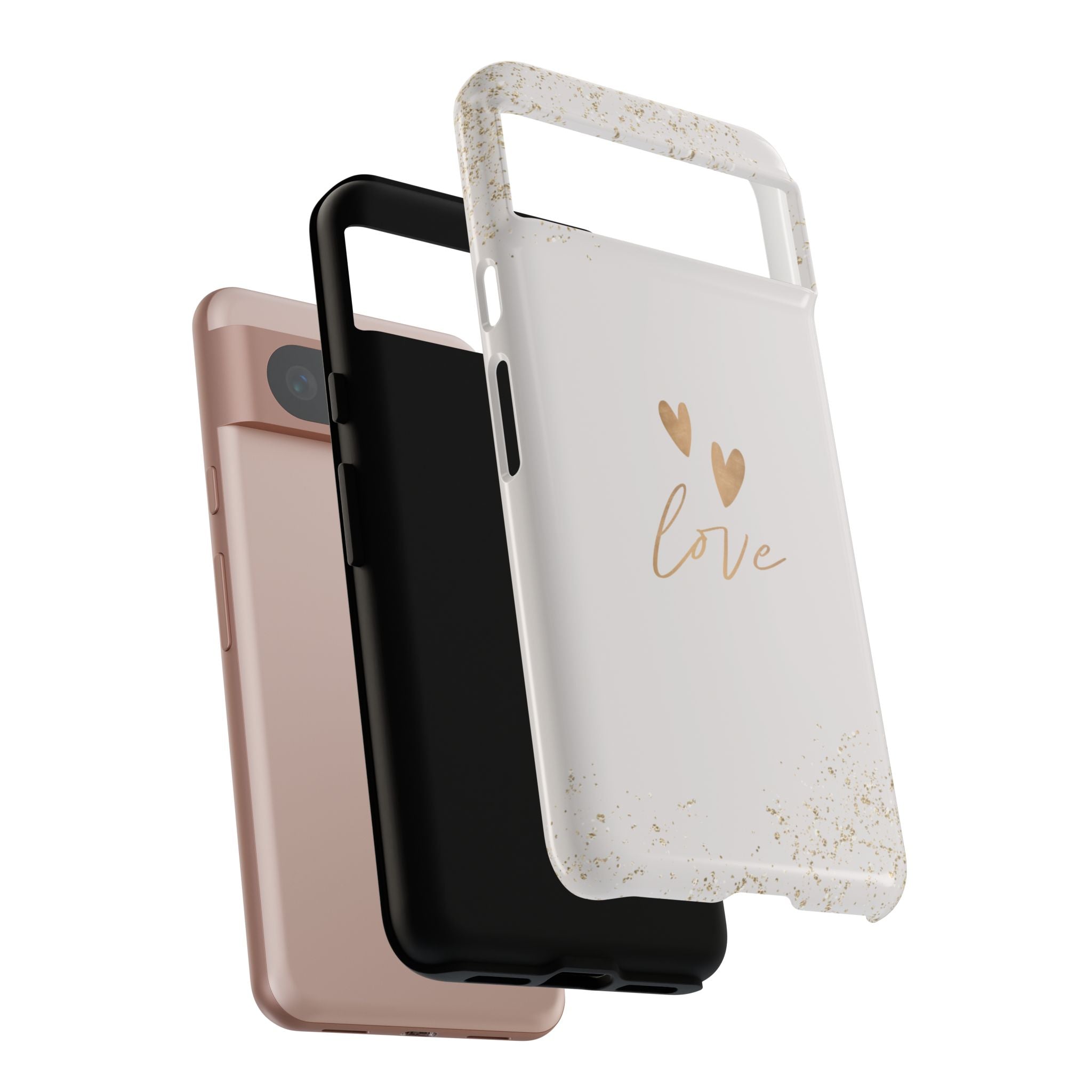Love Hearts Tough Phone Case — Gold Script Romantic Protective Cover