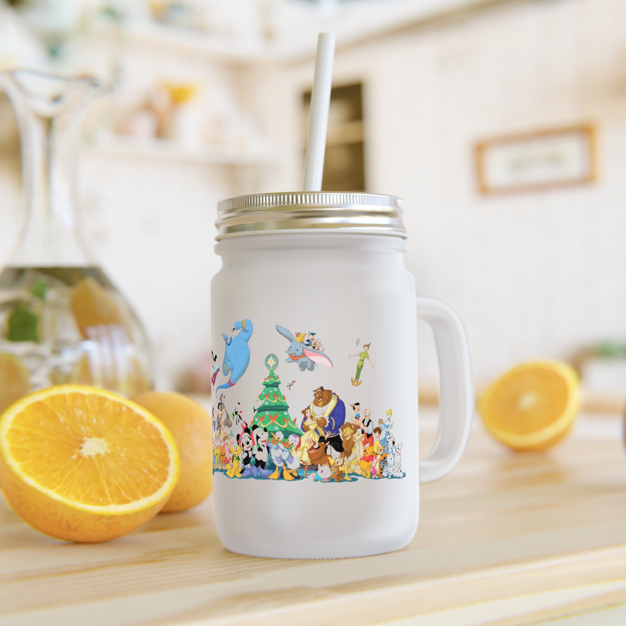Holiday Cartoon Characters Mason Jar Tumbler with Straw