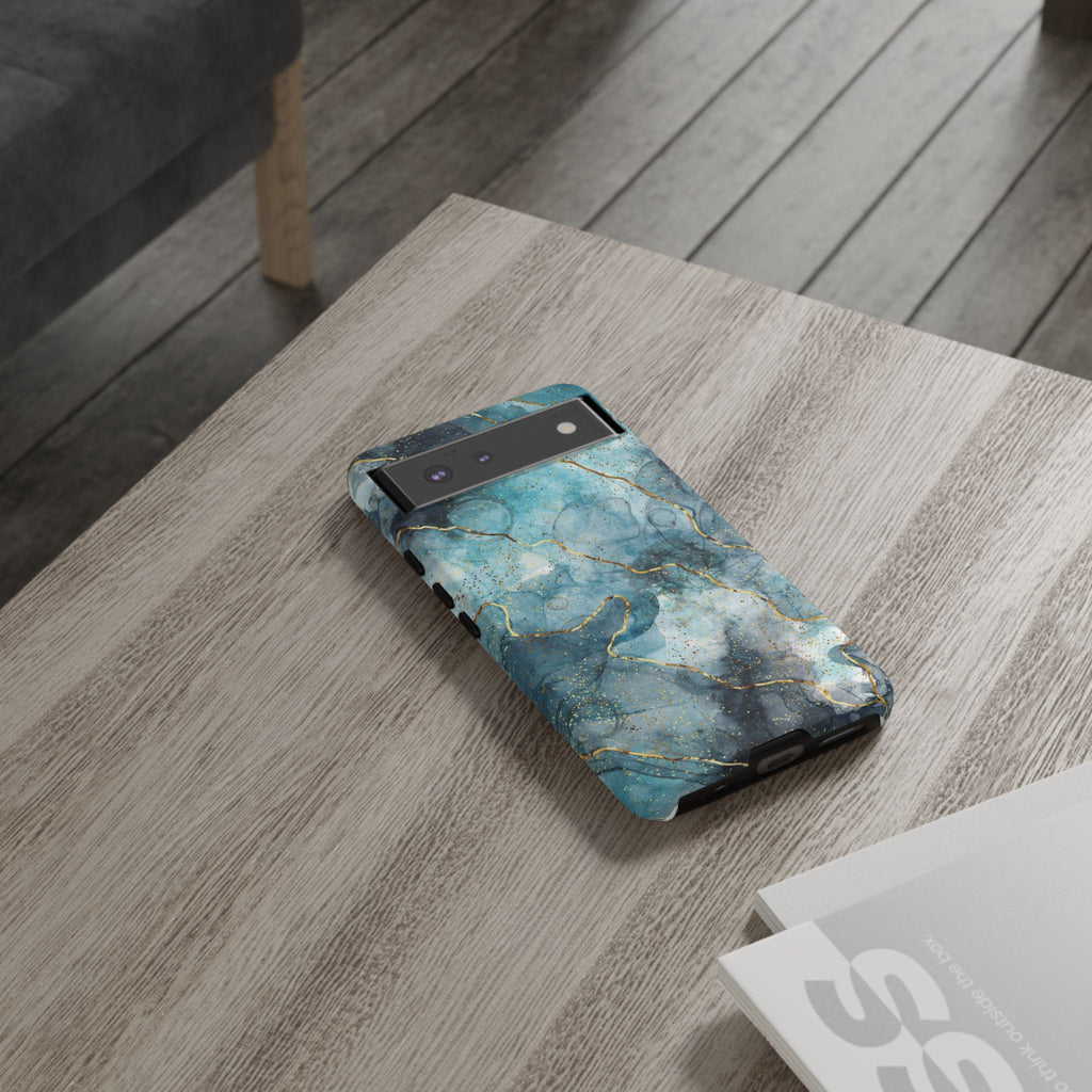 Blue Gold Marble Tough Phone Case