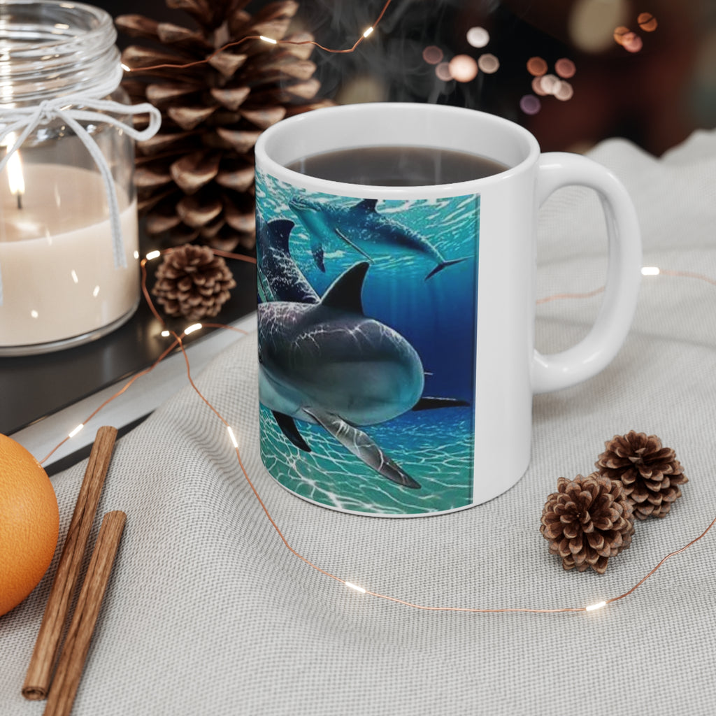 Dolphin Pod Ocean Mug — 11oz Ceramic Coffee Cup